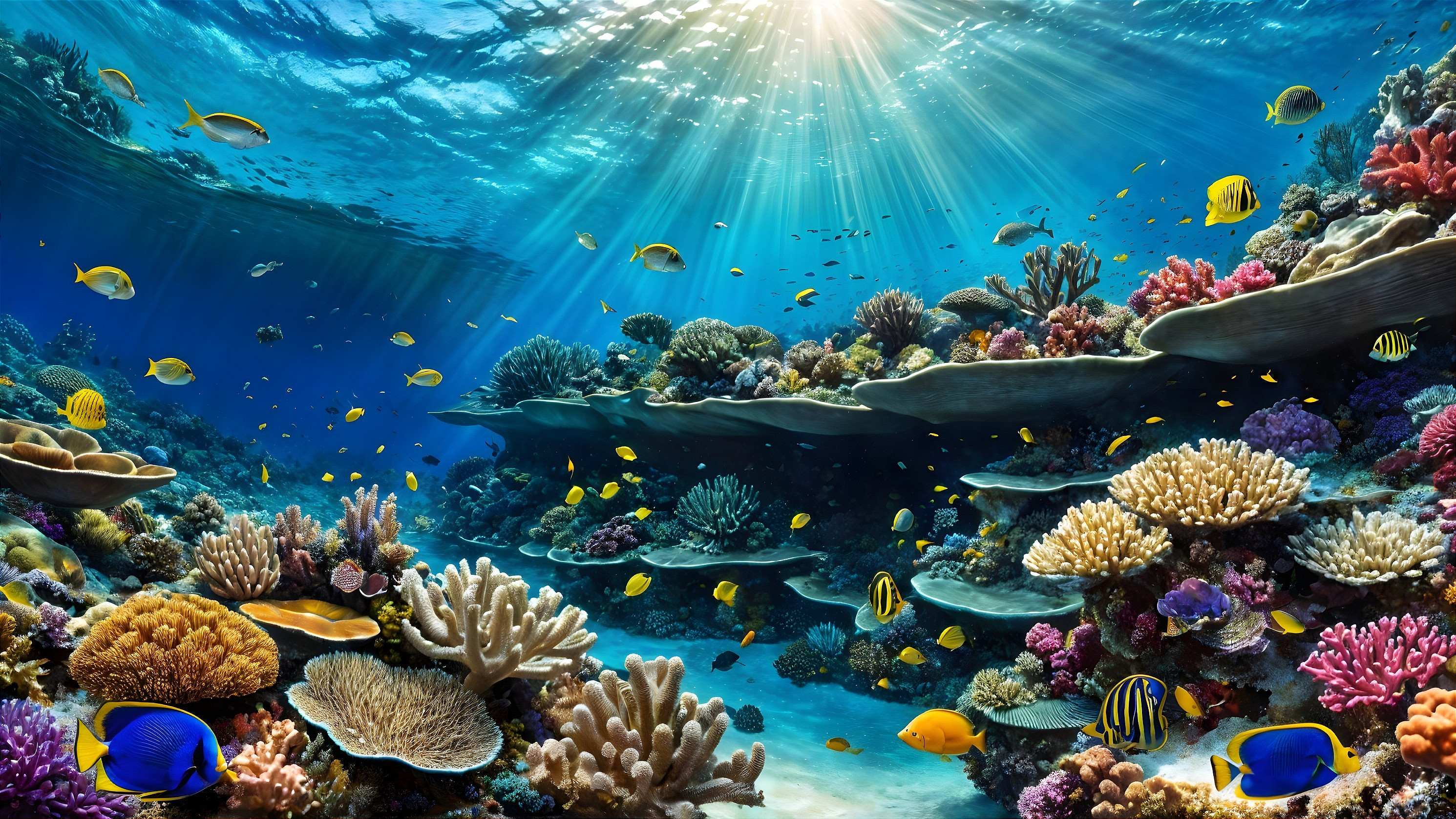 Vibrant Underwater Scene with Colorful Coral Reefs