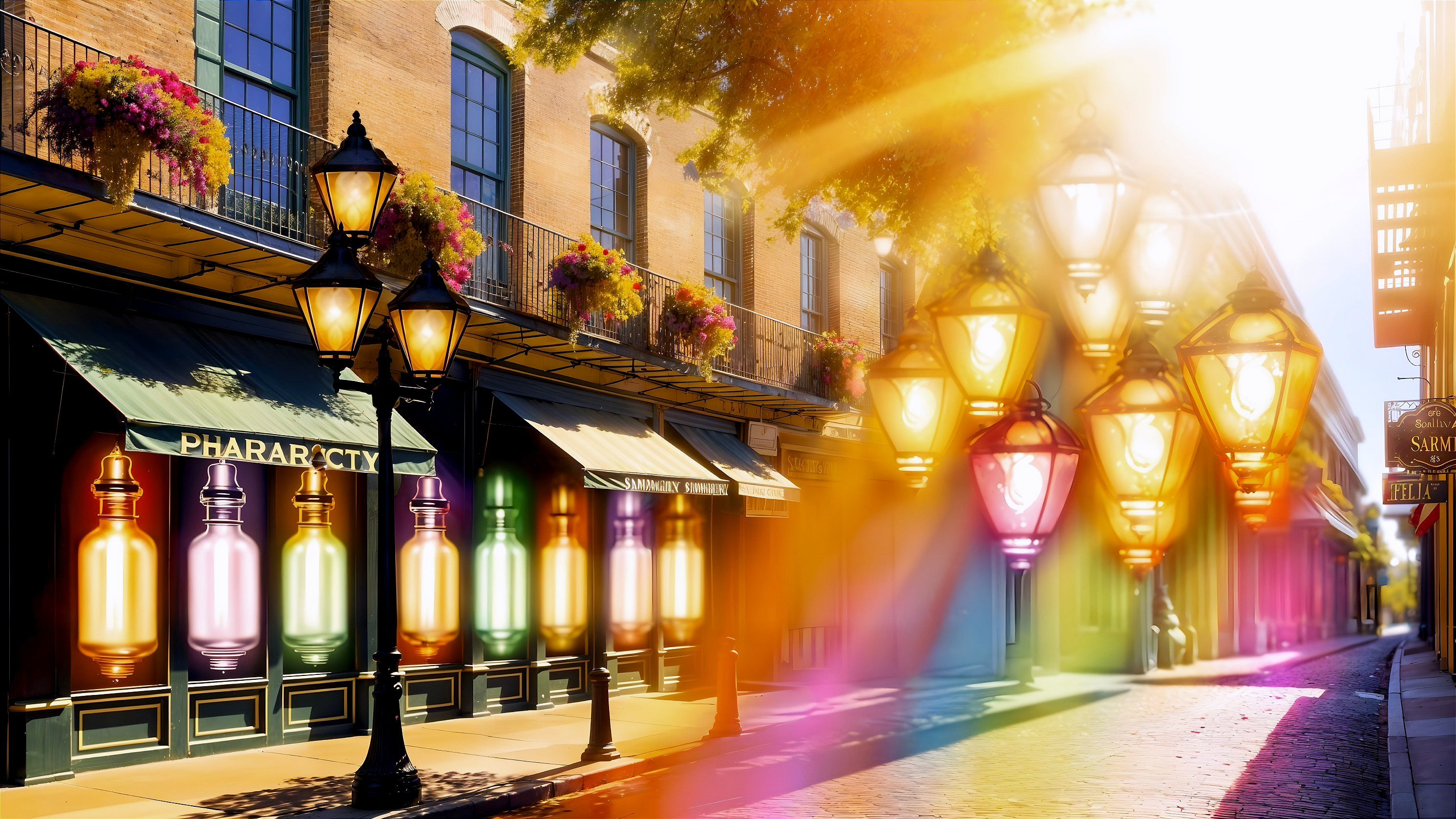 Vibrant Street Scene with Colorful Shop Displays