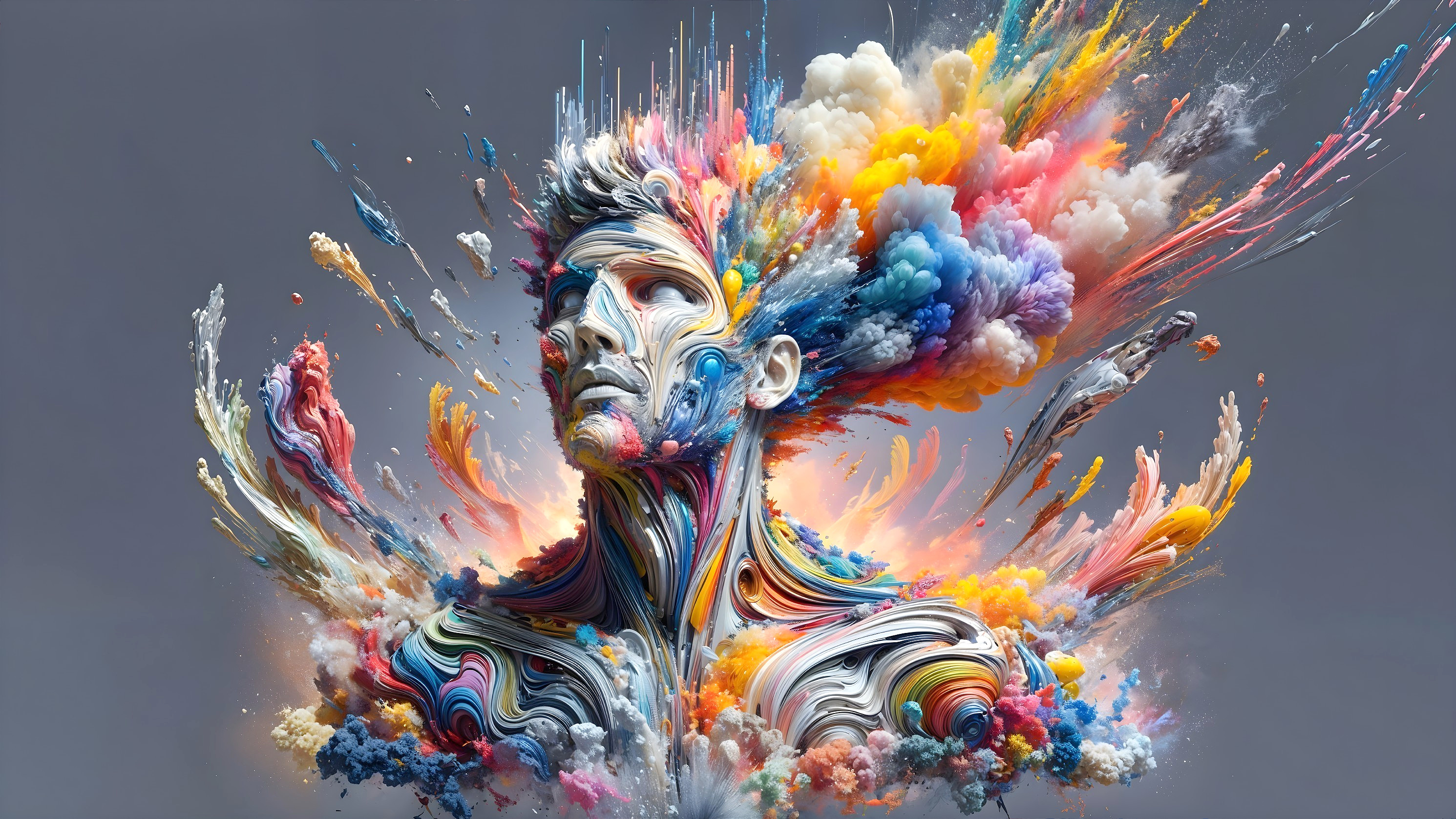 Abstract Human Head in Colorful Paint Textures