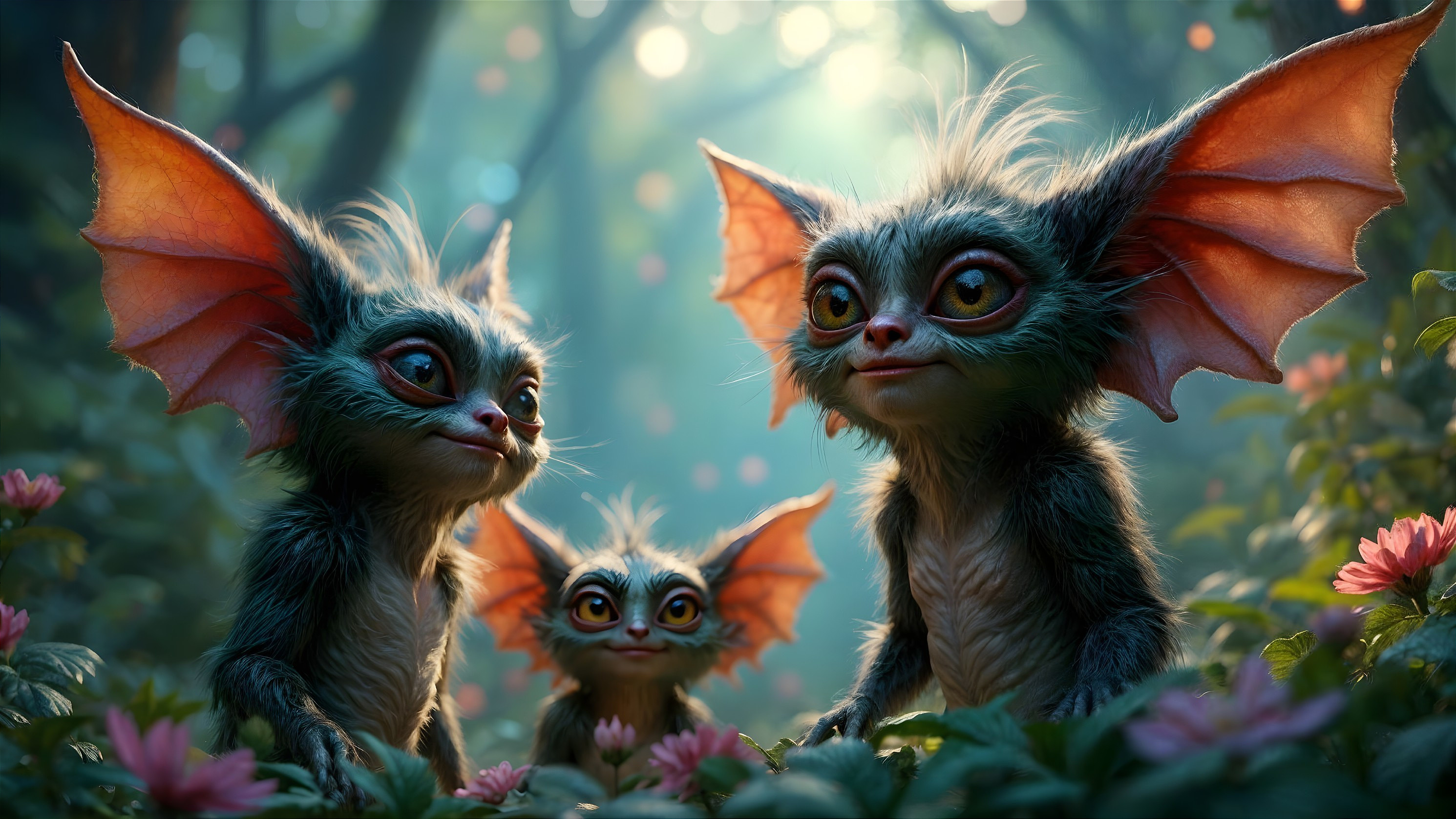 Whimsical Creatures in a Magical Forest Setting