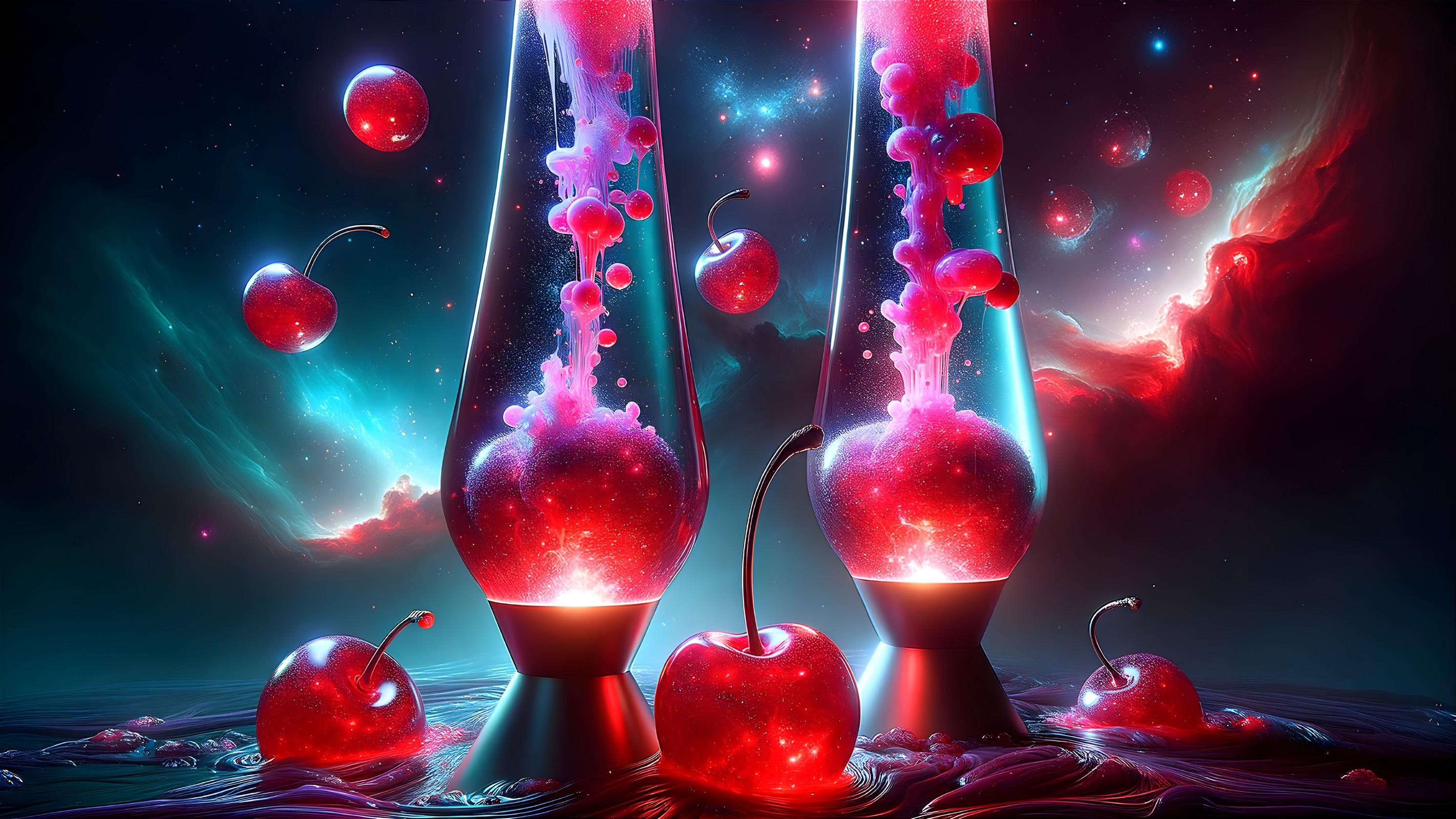 Surreal Scene of Lava Lamps in Cosmic Colors