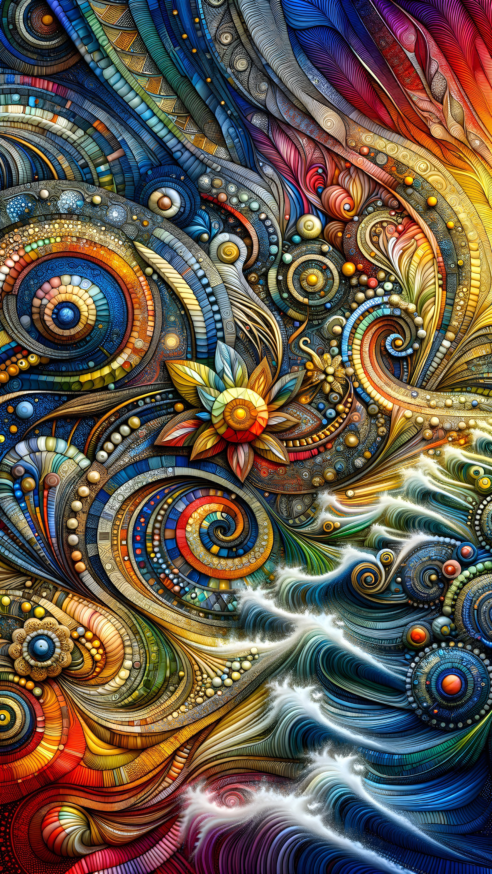 Vibrant Abstract Composition with Swirling Patterns