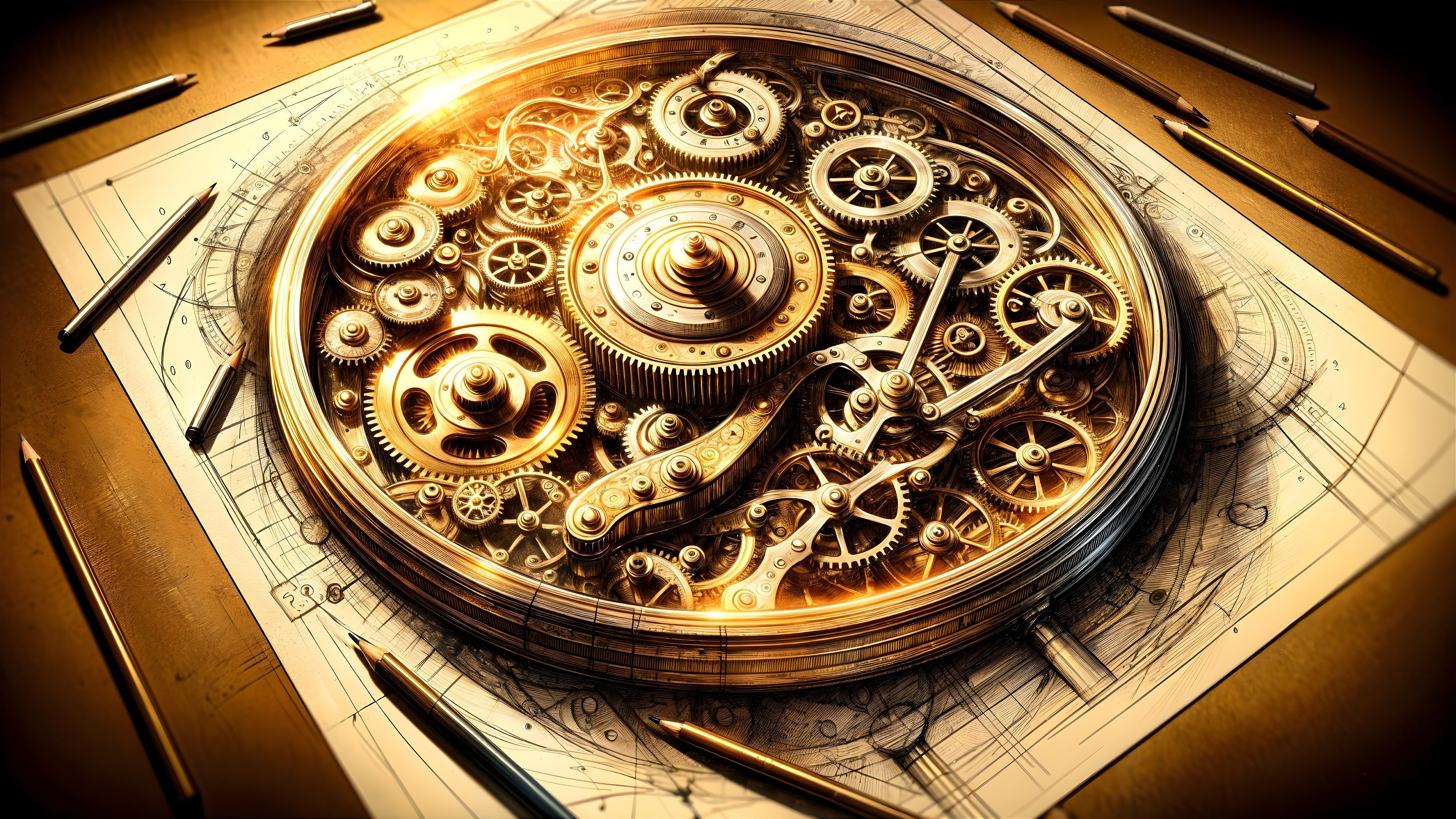 Intricate Clockwork Mechanism with Brass Gears and Cogs