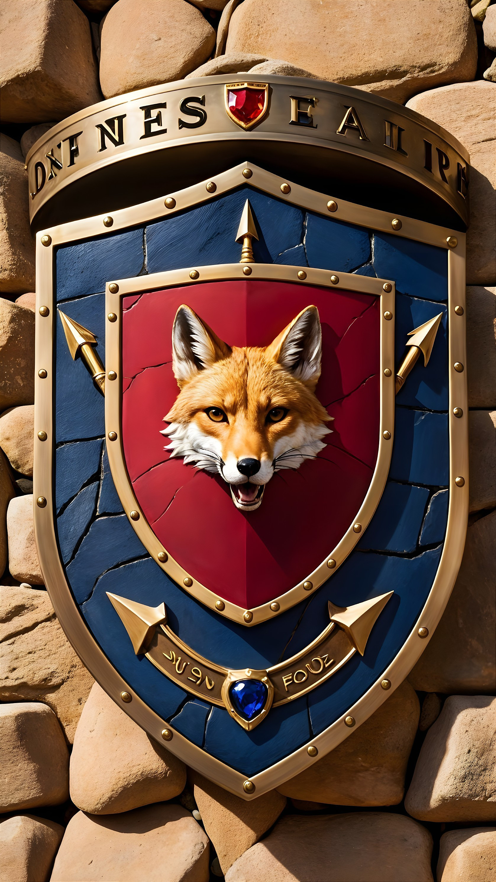 Shield Emblem with Fox Head on Stone Wall