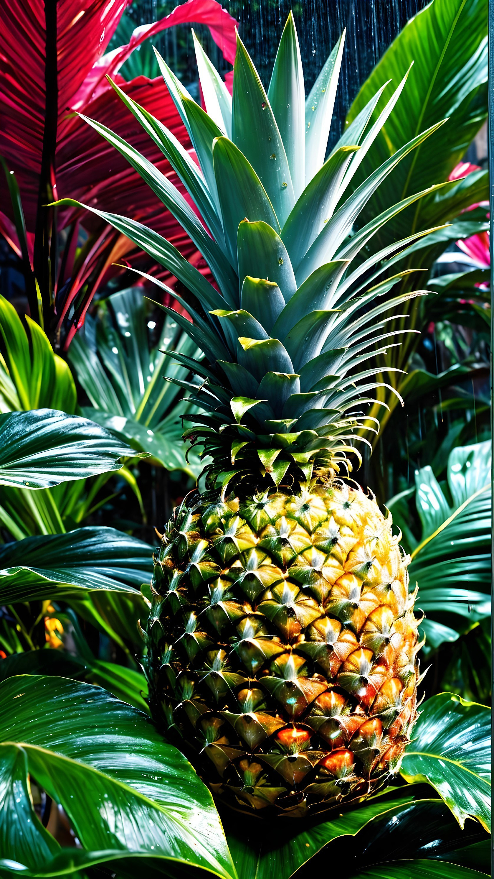 Vibrant Pineapple Surrounded by Tropical Foliage