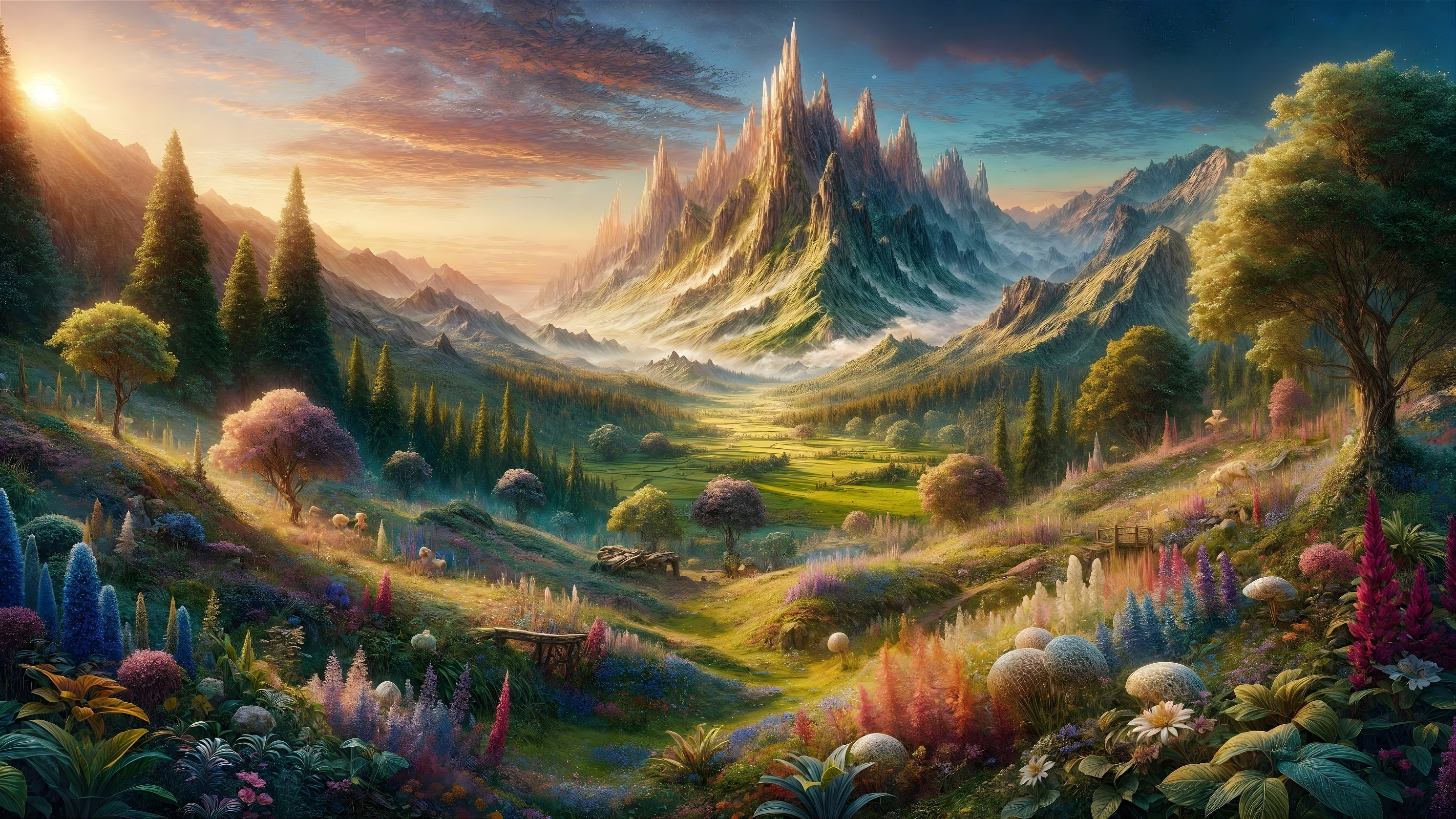 Majestic Fantasy Landscape with Crystal Peaks and Valleys