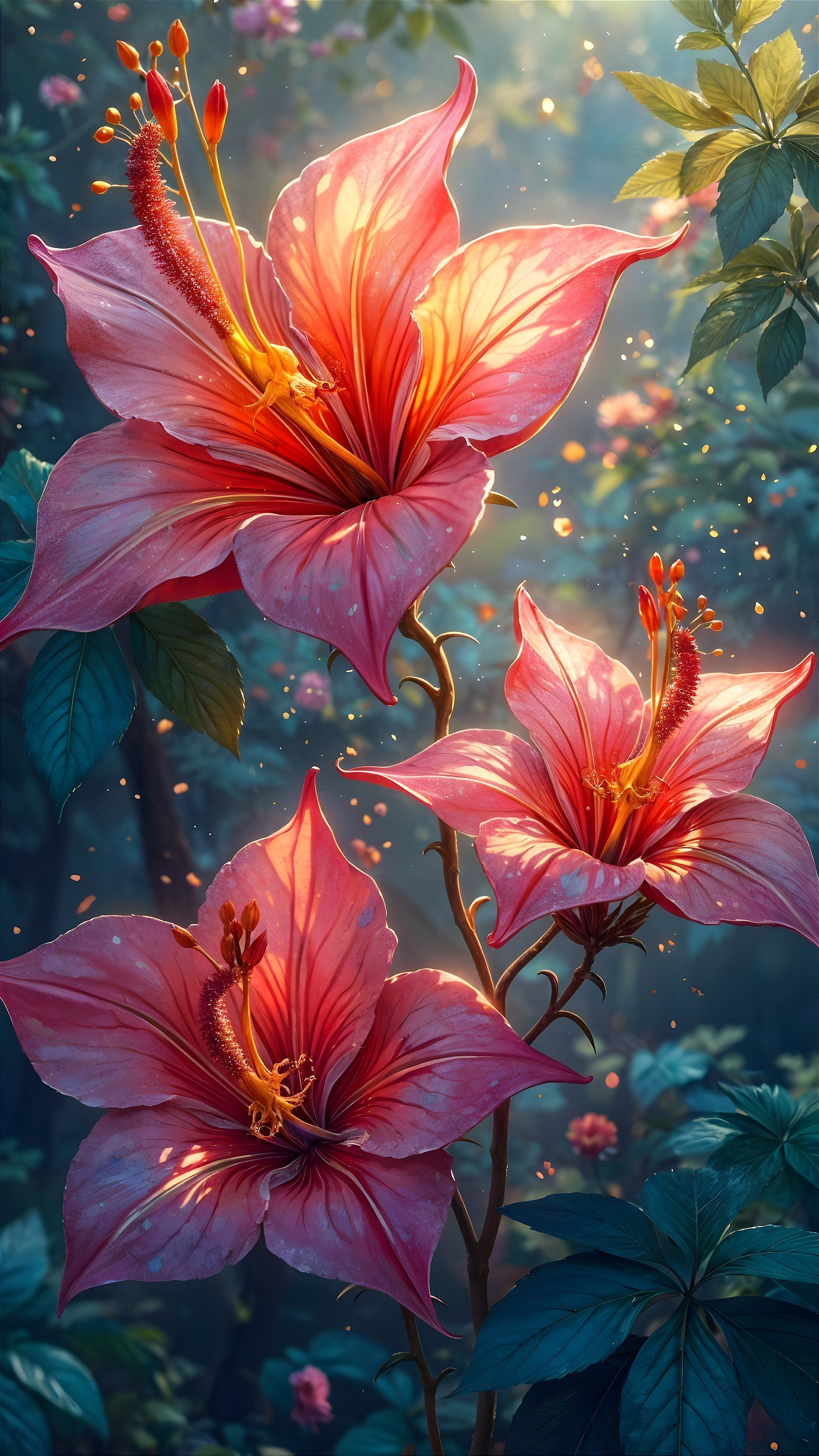 Vibrant Hibiscus Flowers in Soft Sunlight