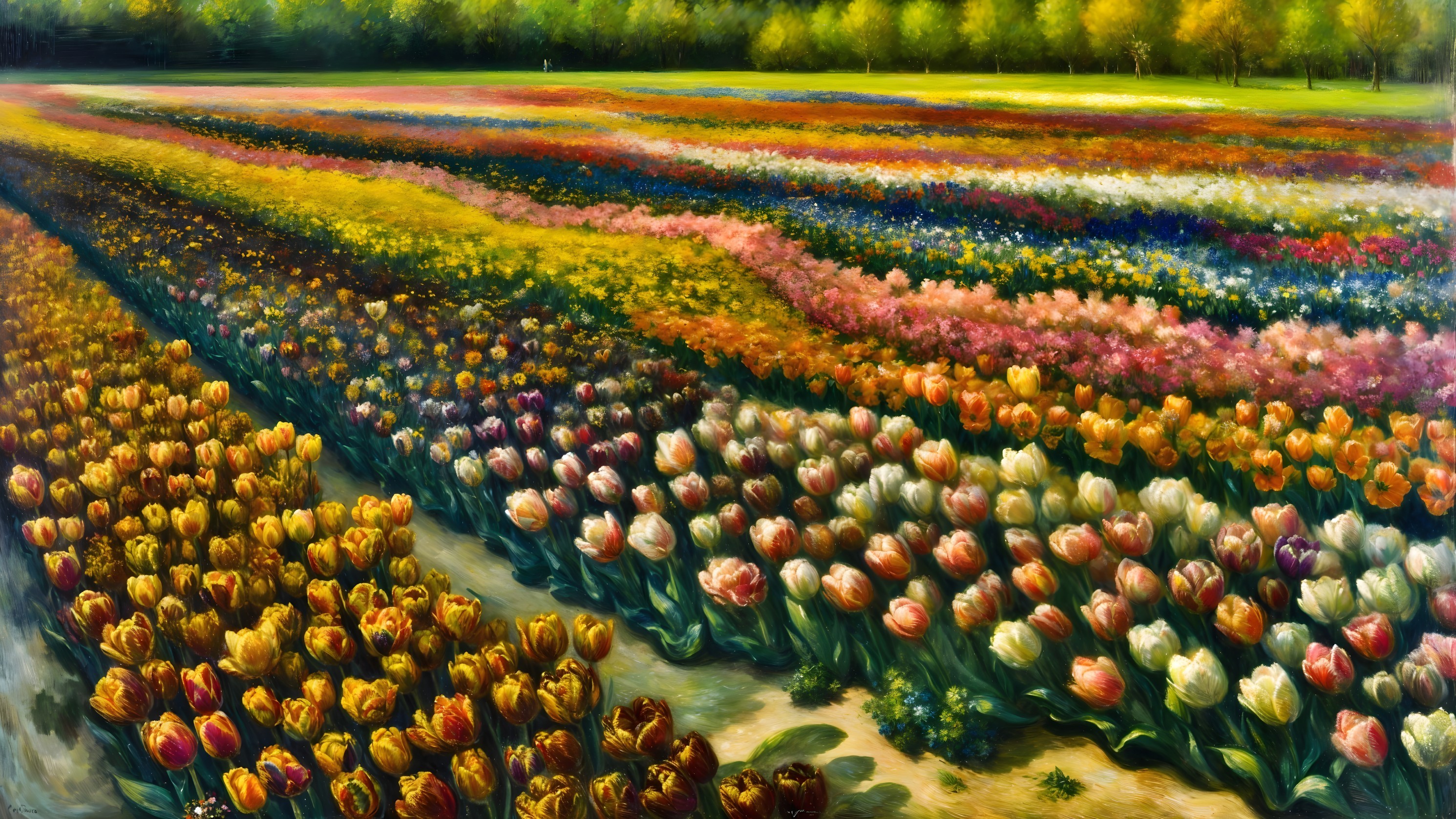 Vibrant Tulip Landscape in Spring Garden Setting