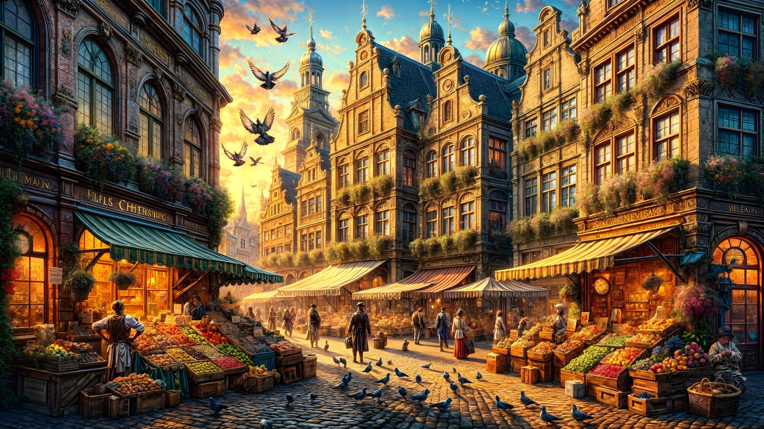 Vibrant European Marketplace with Historical Buildings