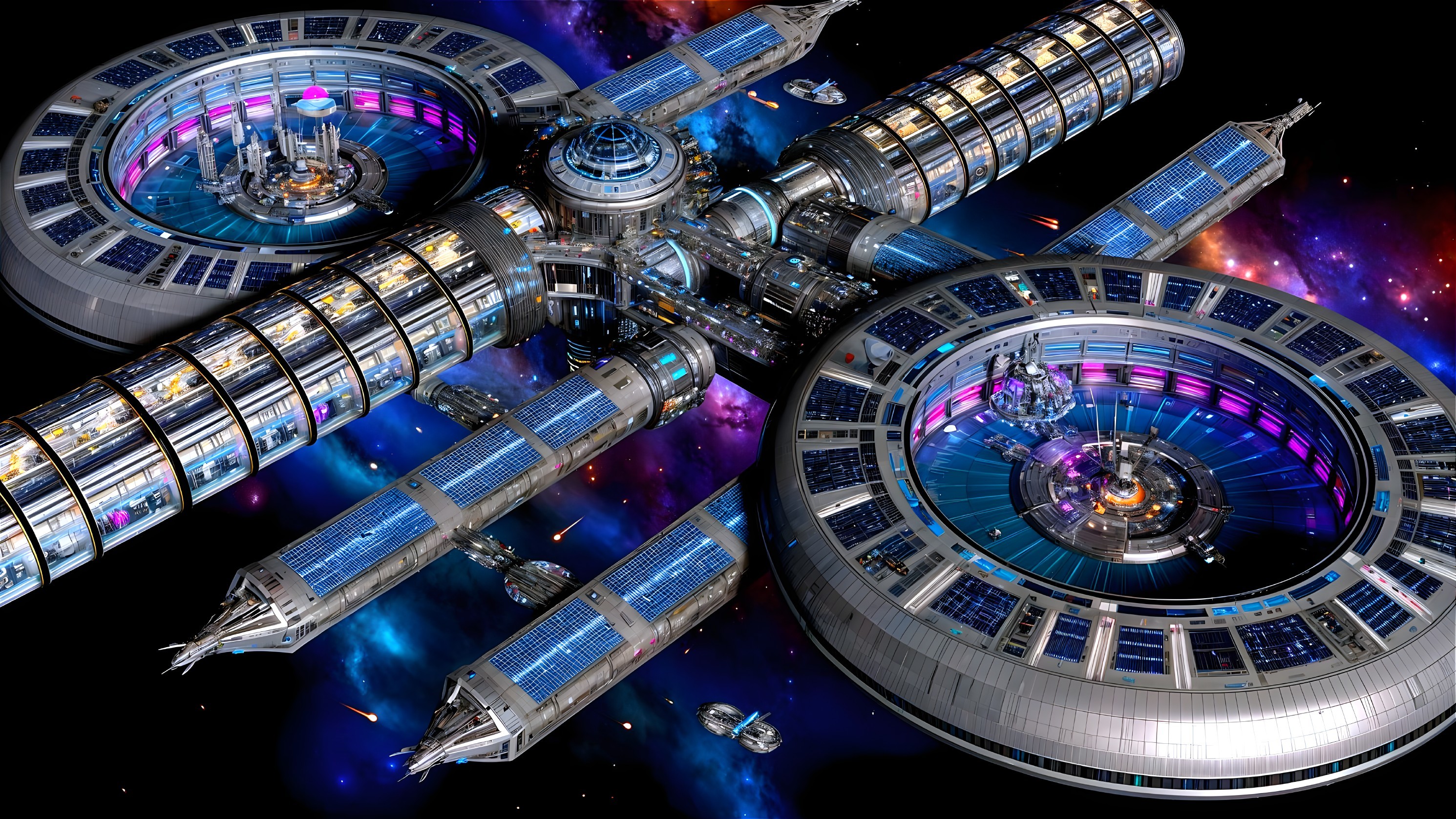 Futuristic Space Station in Vibrant Cosmic Landscape