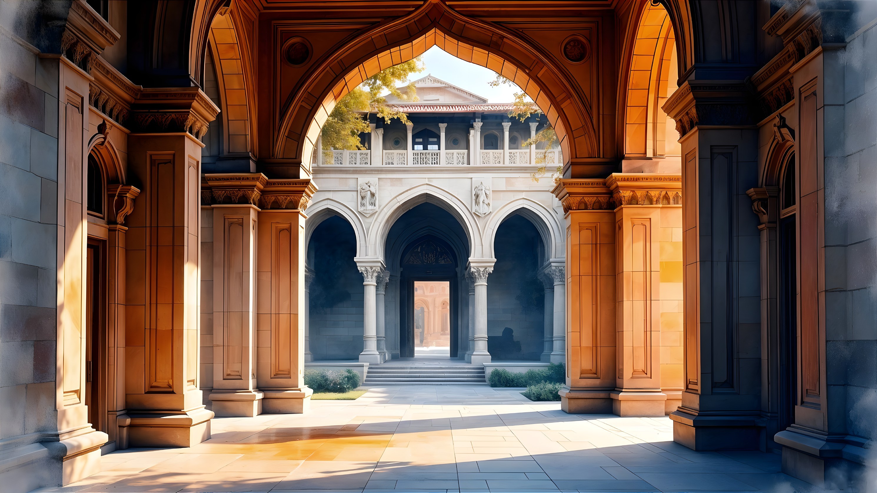 Elegant architectural courtyard with arched doorways