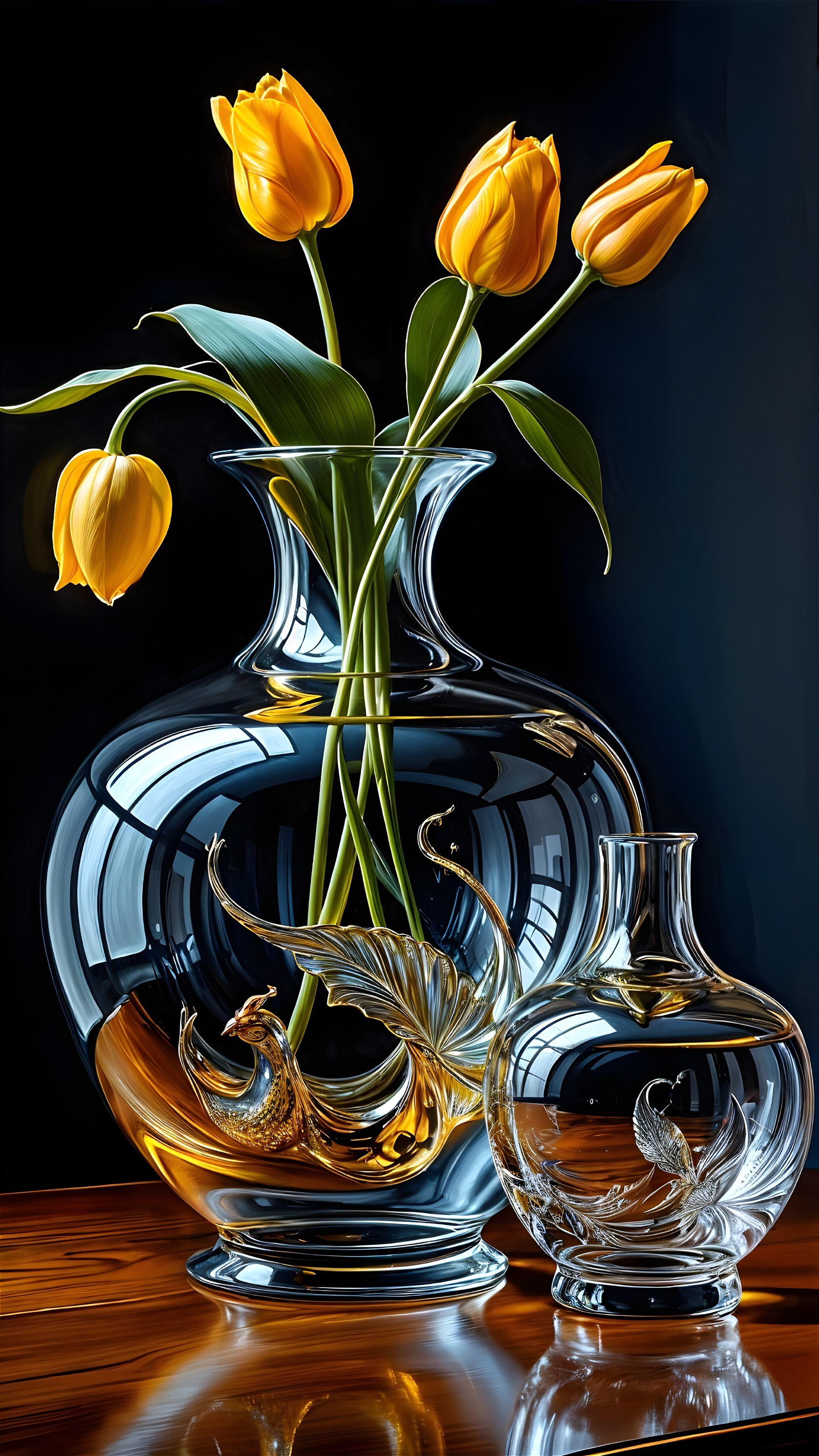 Elegant Still Life with Glass Vases and Tulips