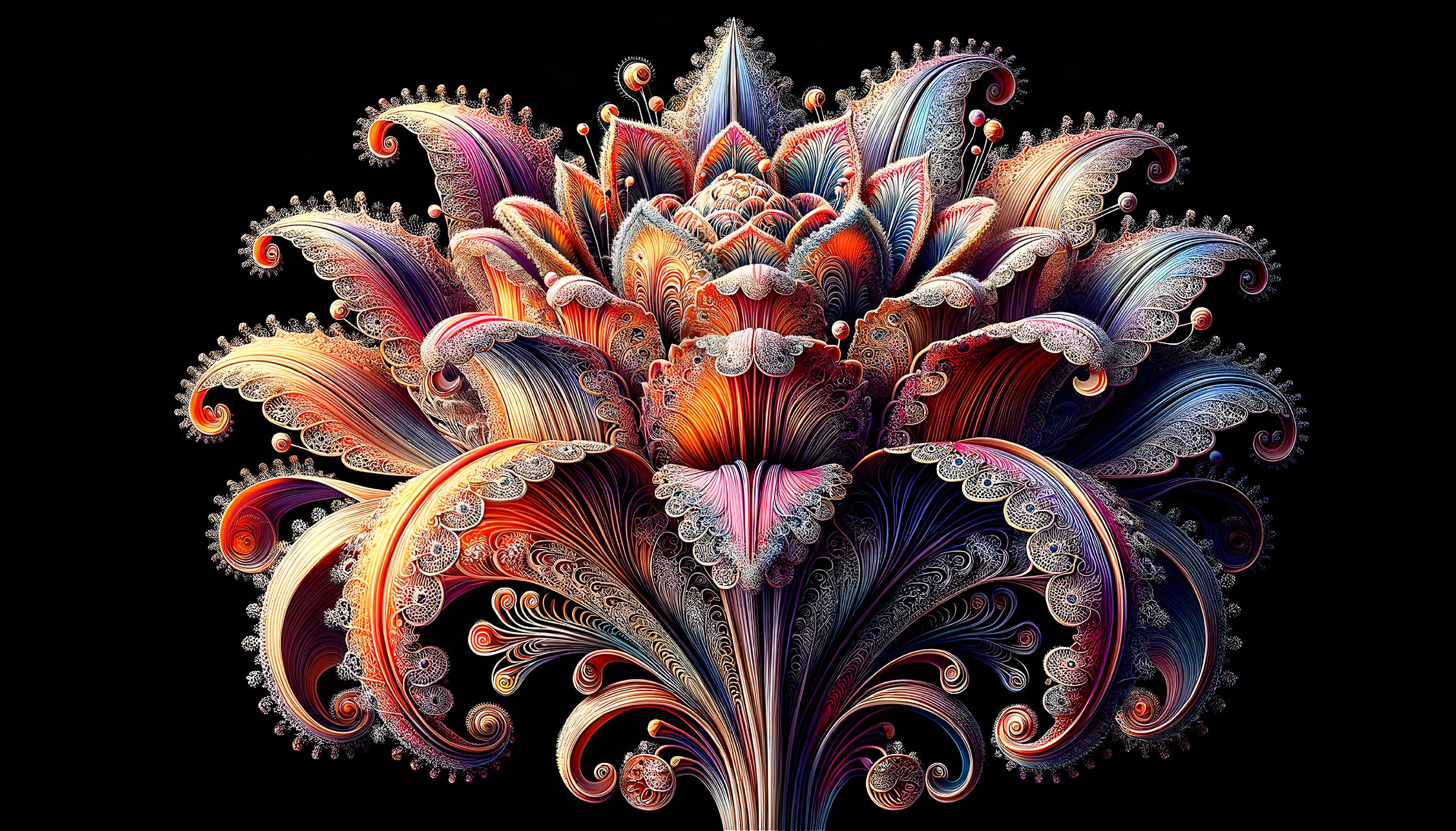 Vibrant Fractal Flower Design in Orange, Pink, Purple