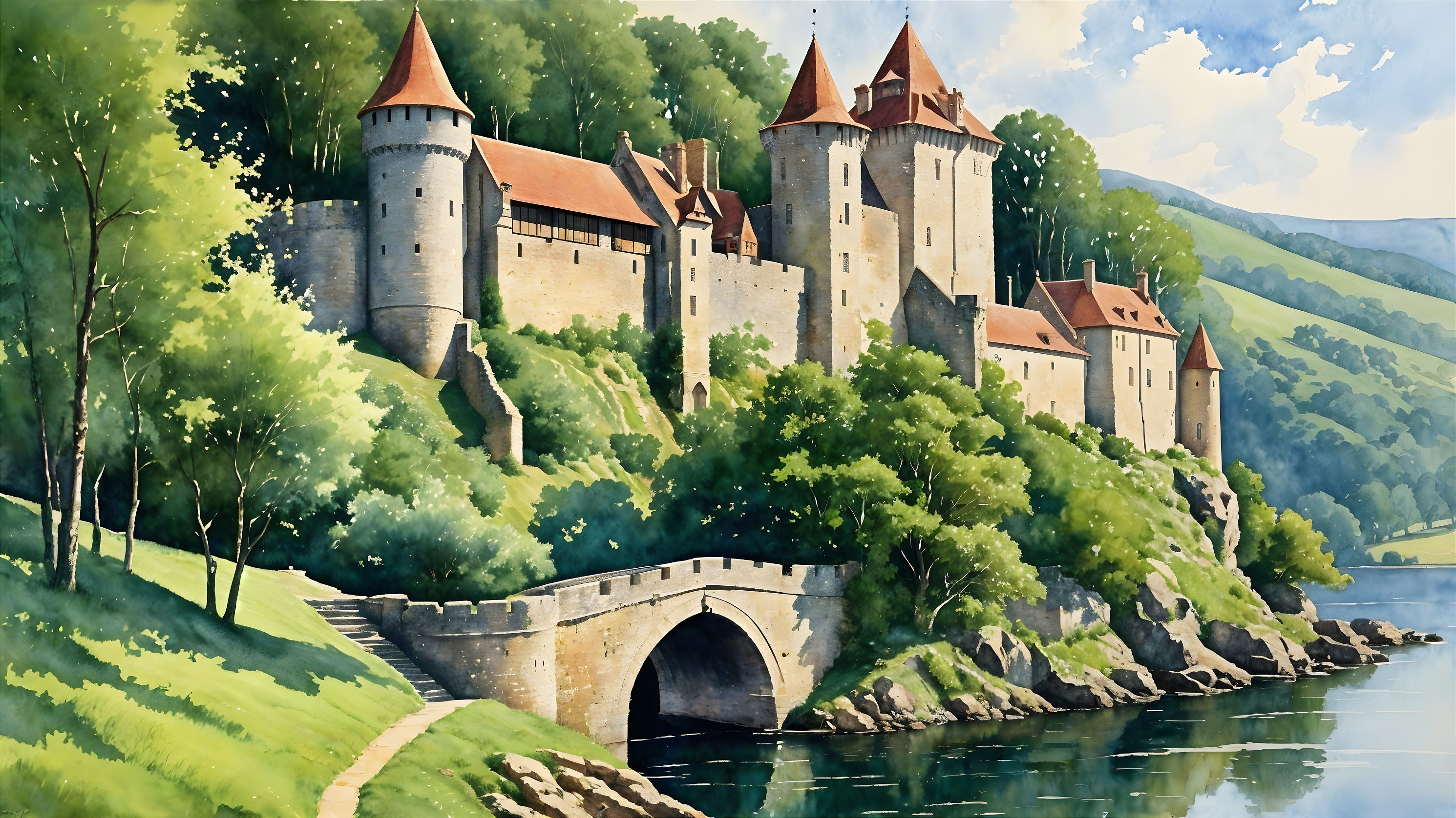 Picturesque Castle Surrounded by Lush Greenery