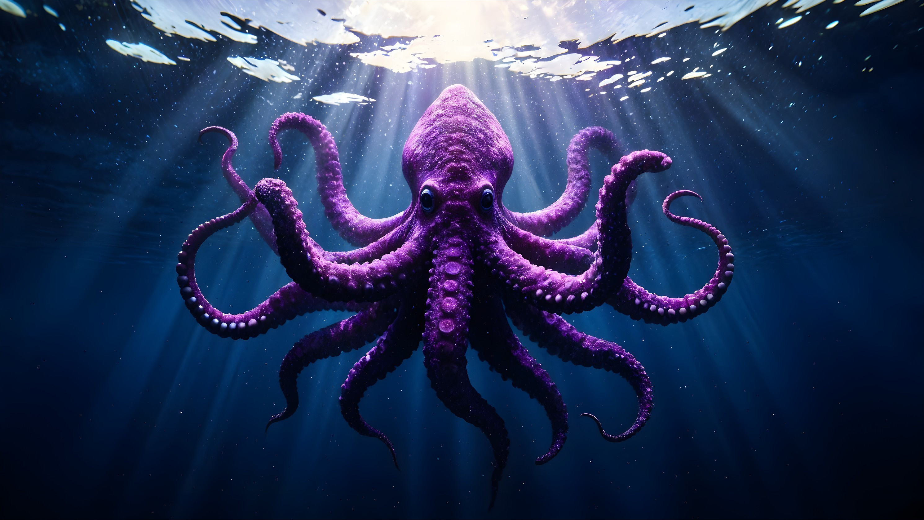Vibrant Purple Octopus Swimming in Sunlit Waters