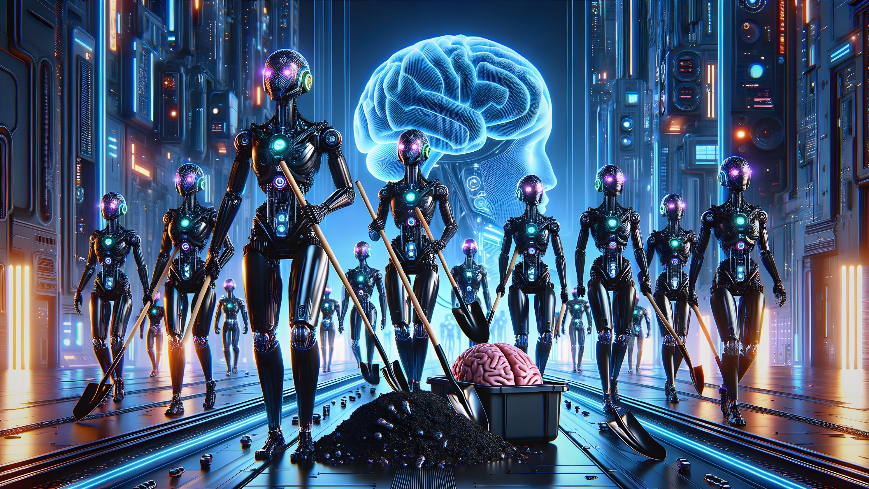 Futuristic Scene of Humanoid Robots and Technology