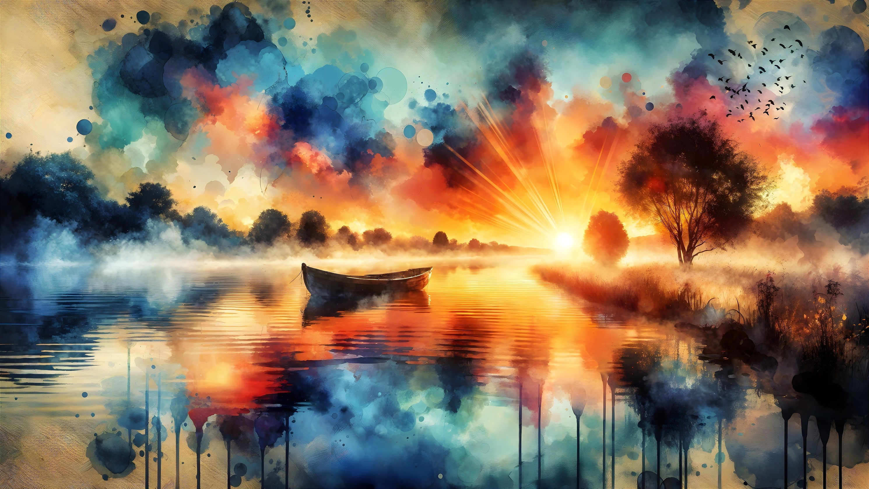 Tranquil River Landscape at Sunrise with Vibrant Colors