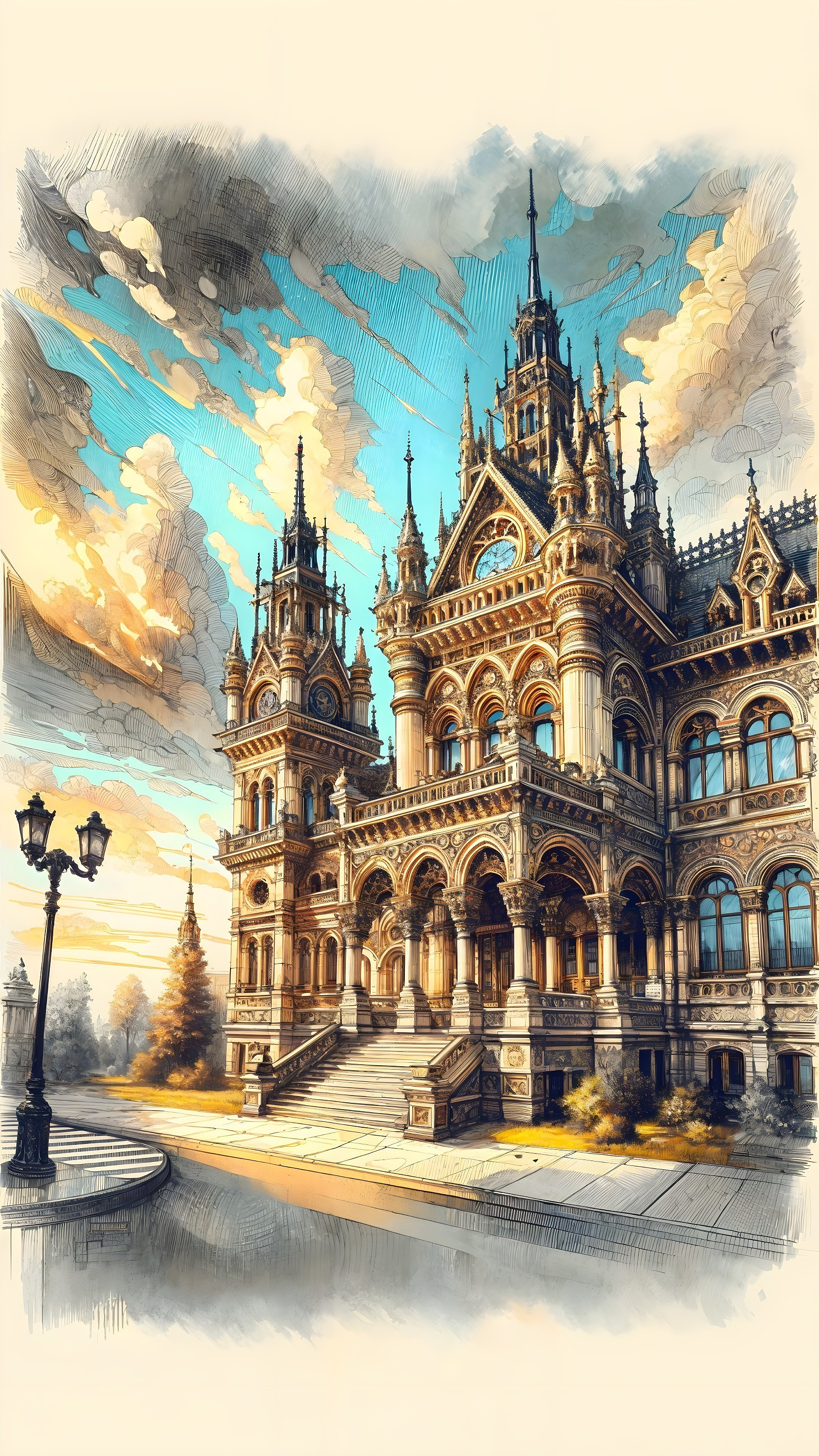 Ornate building with spires and decorative arches