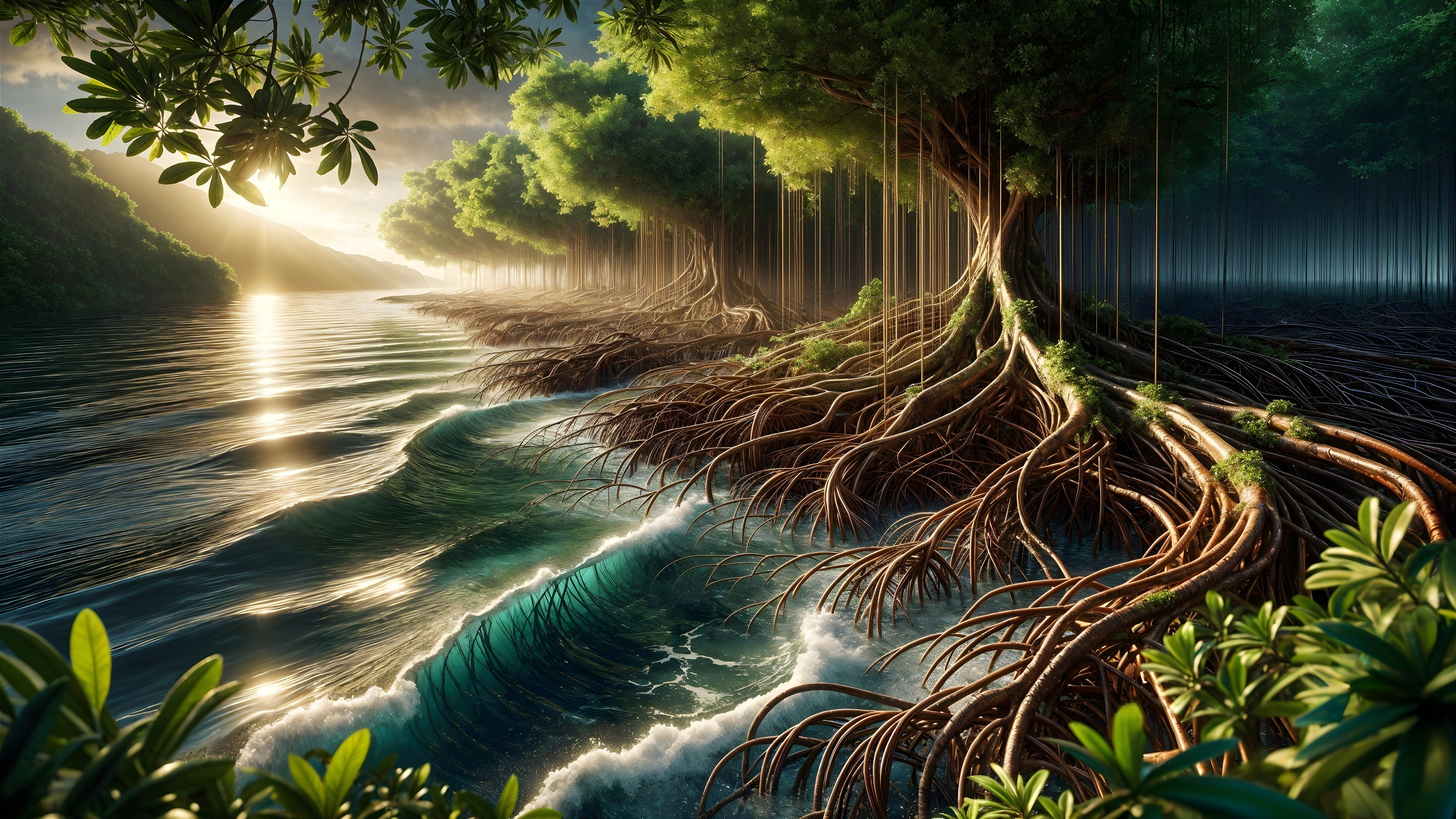 Serene Sunrise Over a Mangrove Forest Landscape