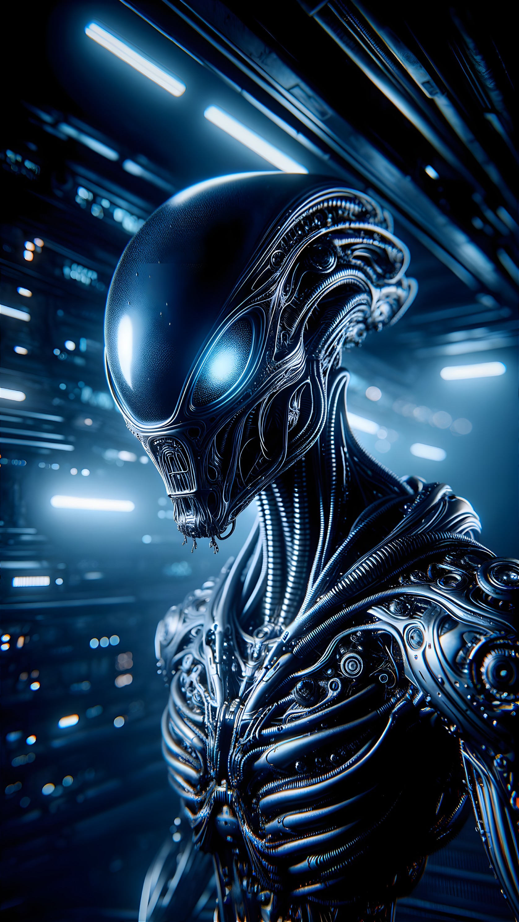 Futuristic Alien Cyborg in High-Tech Environment