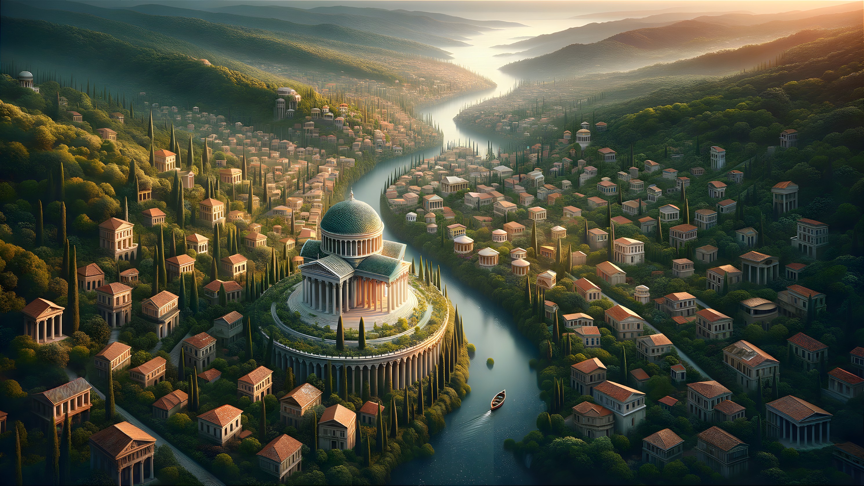 Symphonic Cityscape: Aerial View of Ancient Elegance