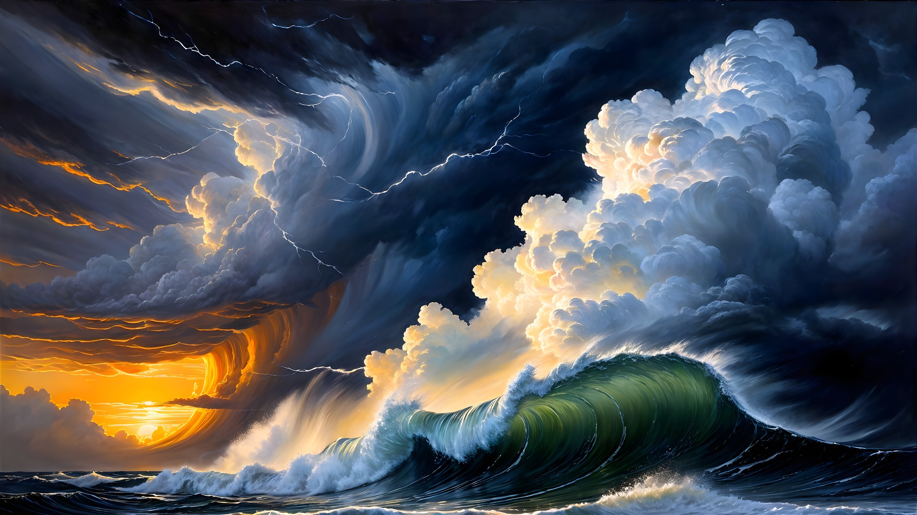 Dramatic Seascape of Storm Clouds and Sunset Colors