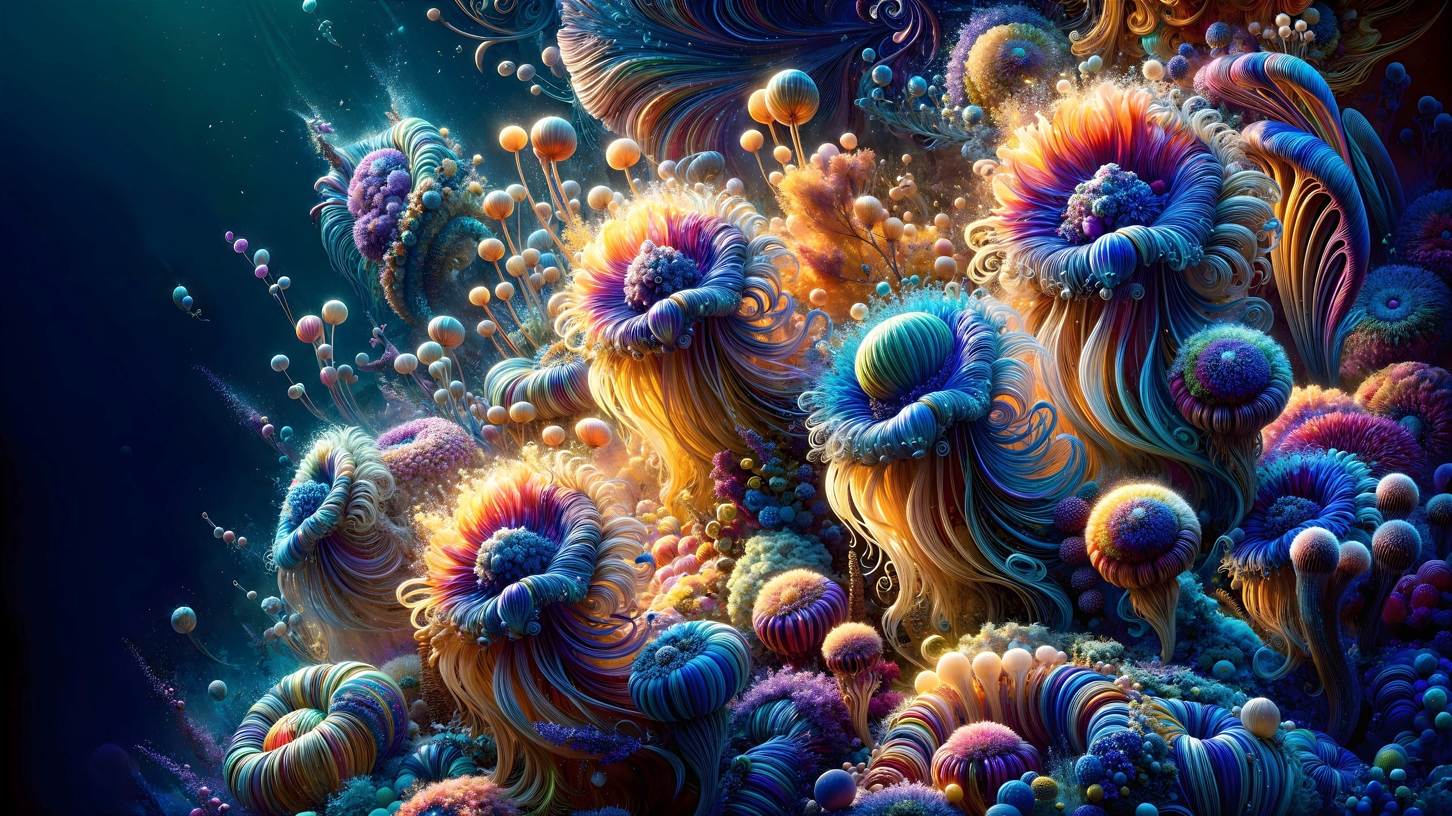 Ethereal Underwater Scene with Vibrant Color Formations