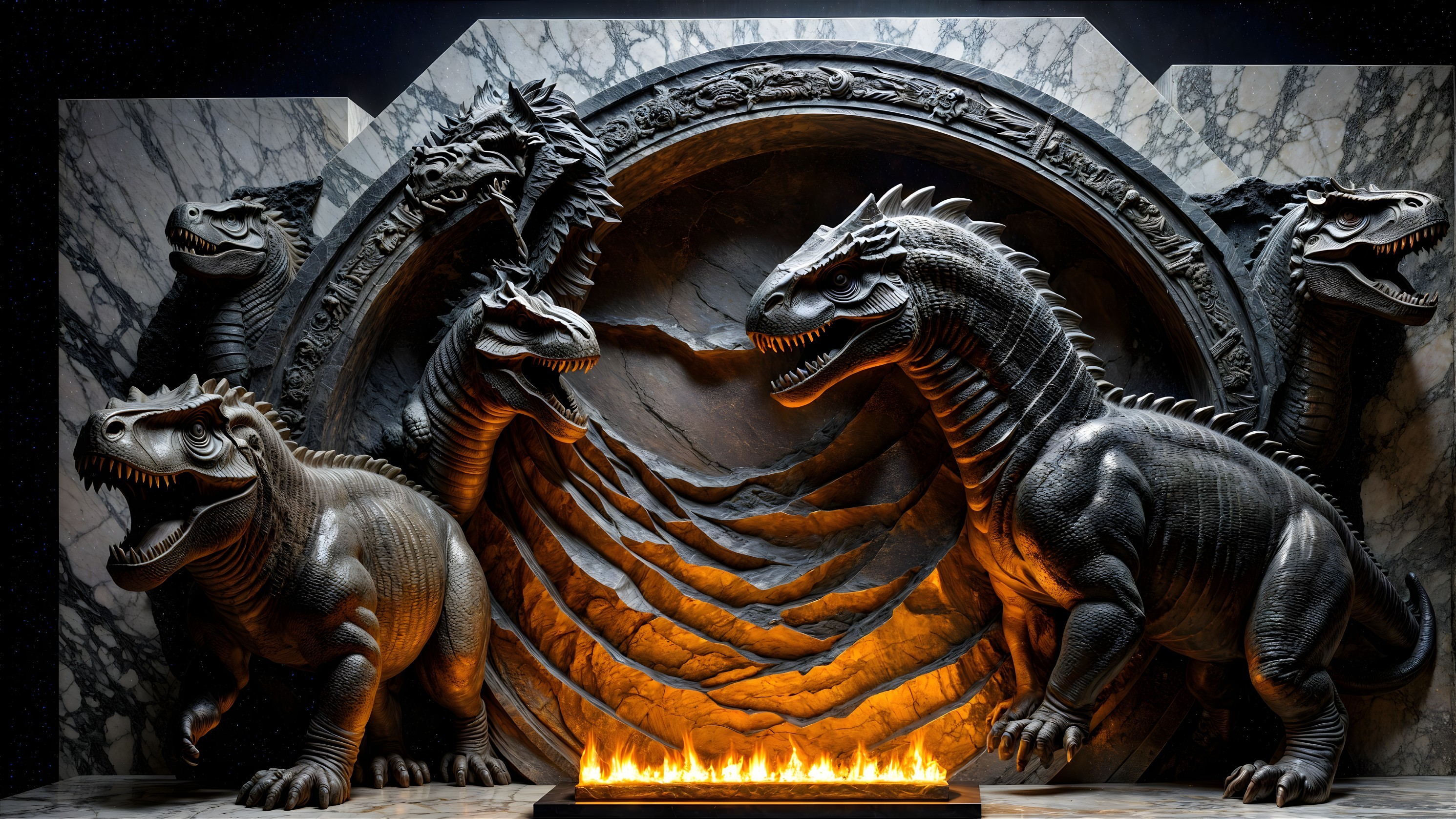 Dramatic Dinosaur Sculpture with Textured Backdrop