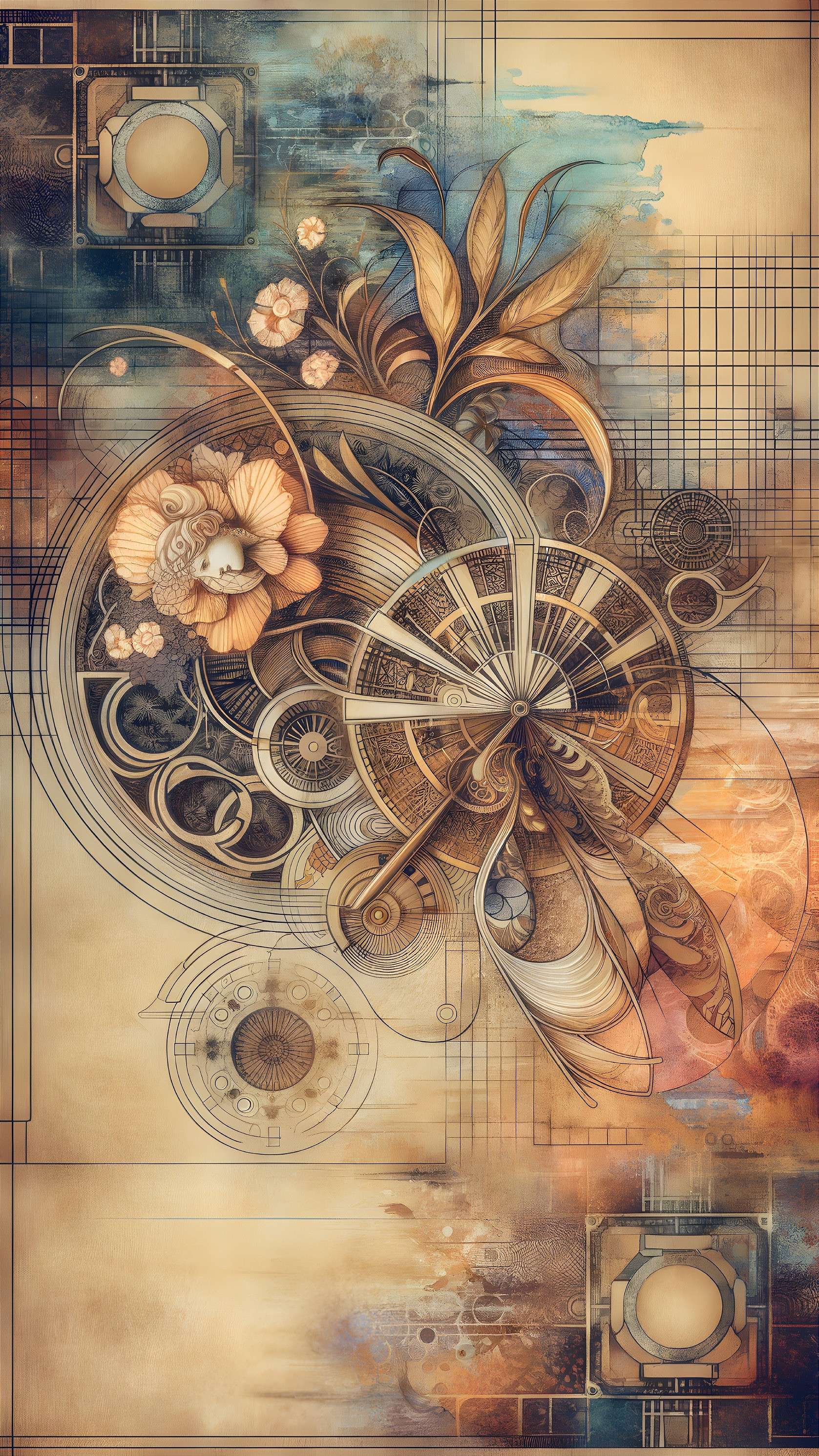 Intricate Floral and Abstract Design with Soft Hues