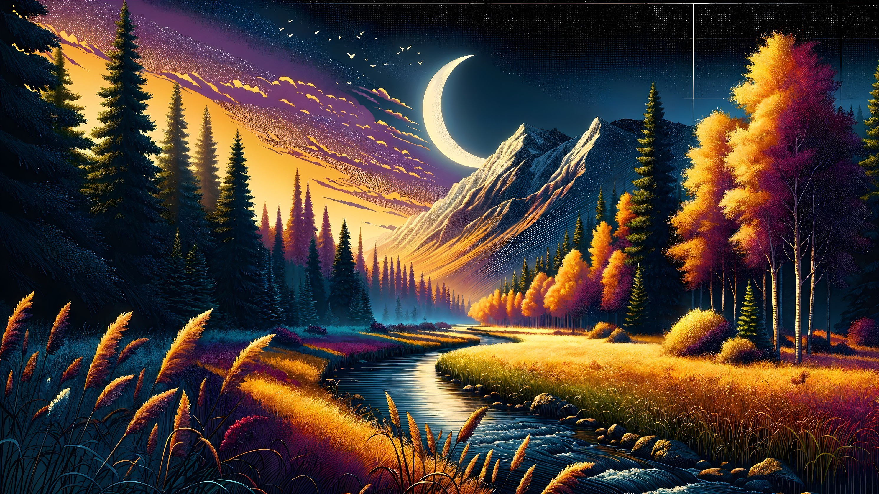 Serene Dusk Landscape with Mountains and River