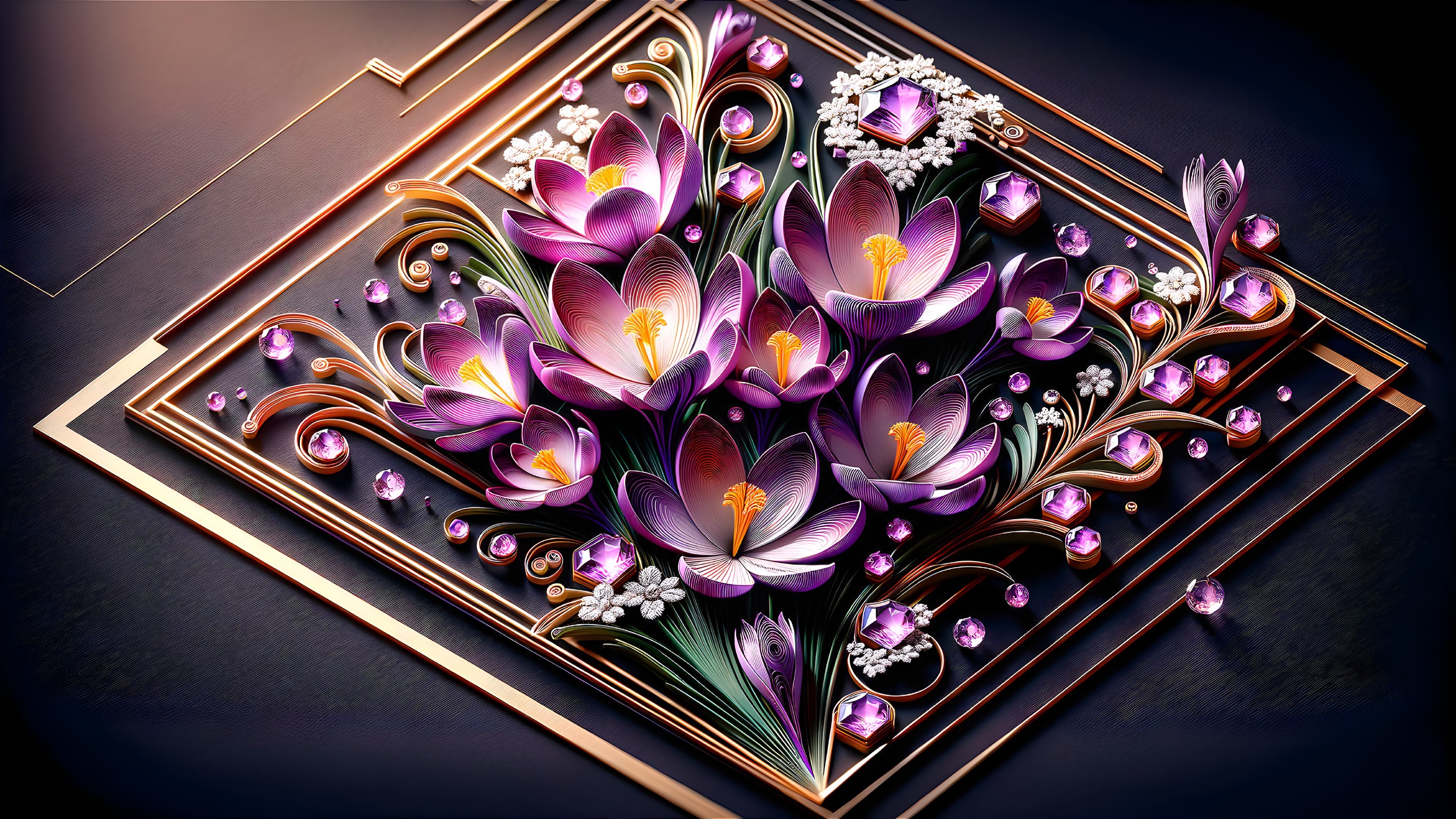 Intricate Floral Arrangement in Rich Purples and Whites