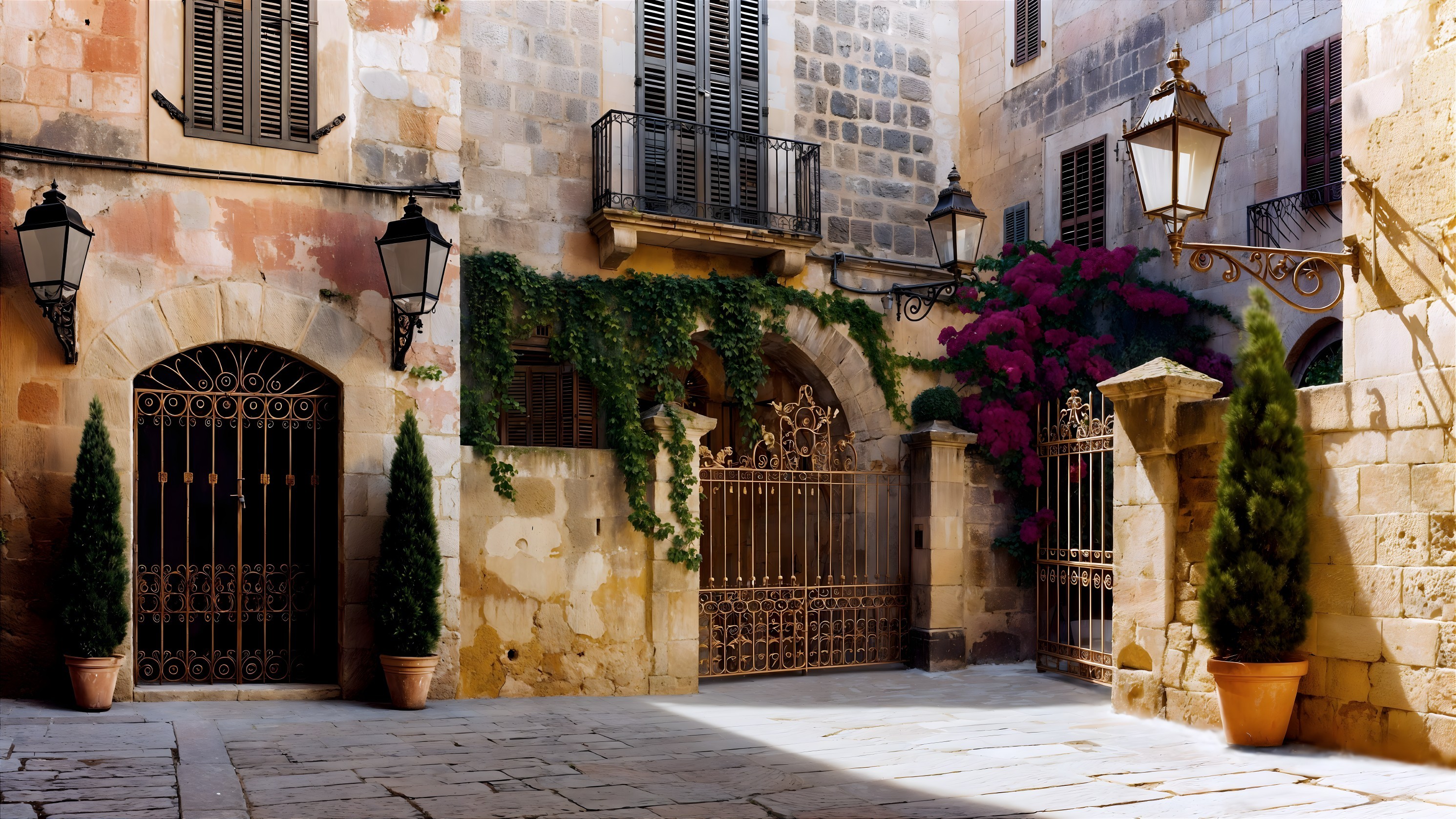 Charming Cobblestone Courtyard with Mediterranean Vibe