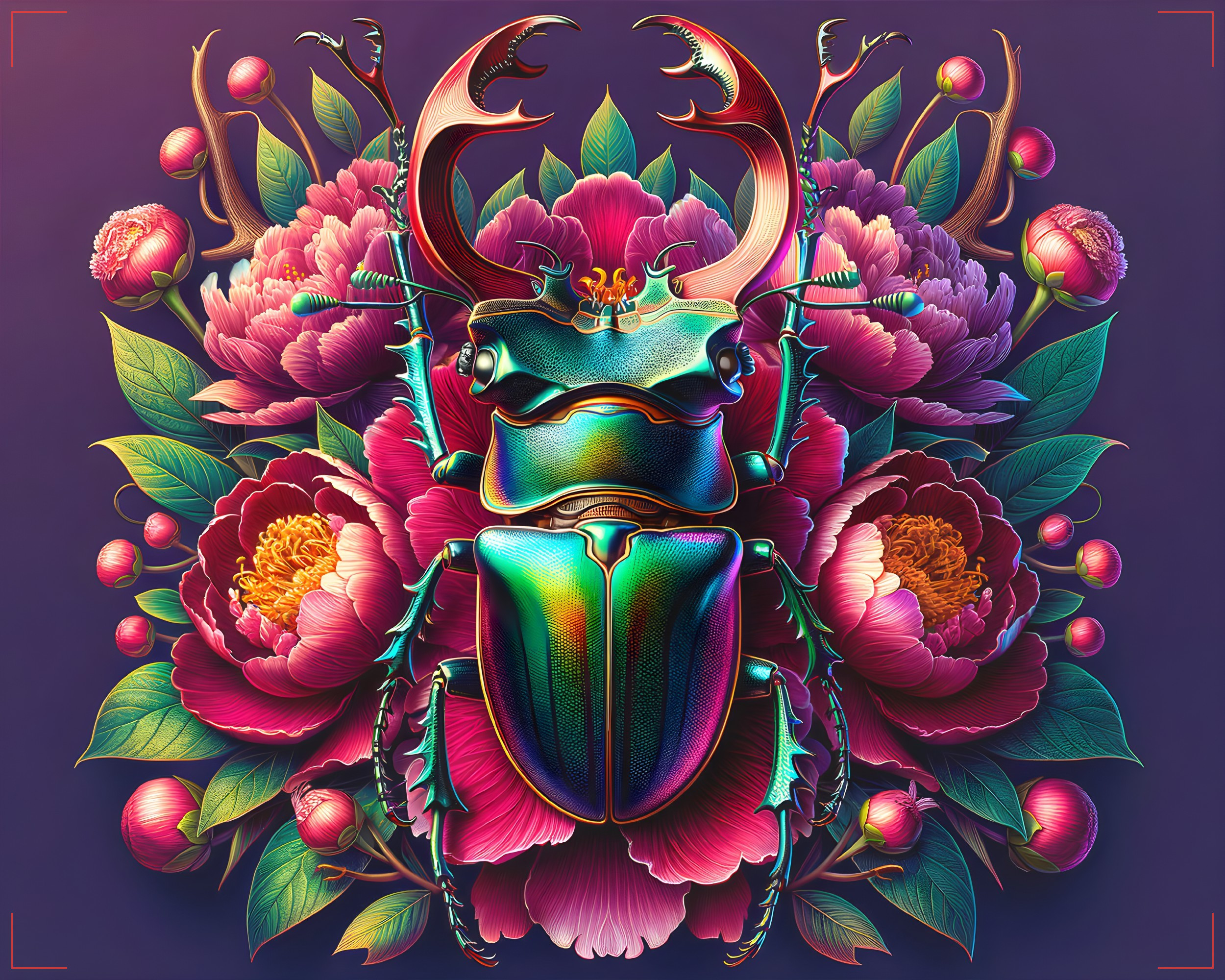 Exquisite Stag Beetle: Vibrant Floral Masterpiece