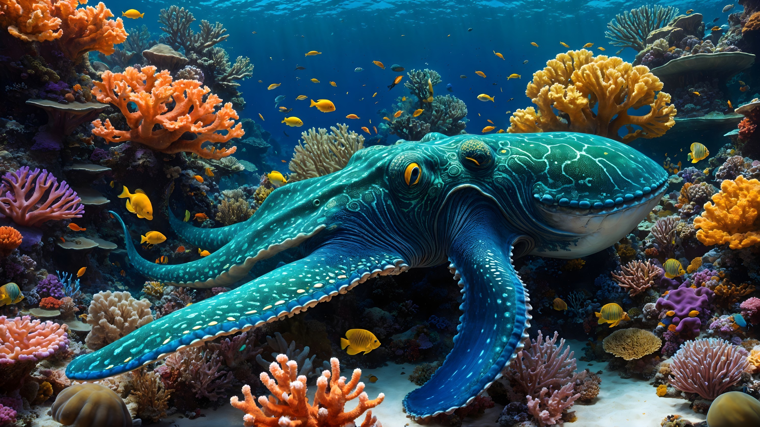 Colorful Octopus in Vibrant Coral Reef Scene