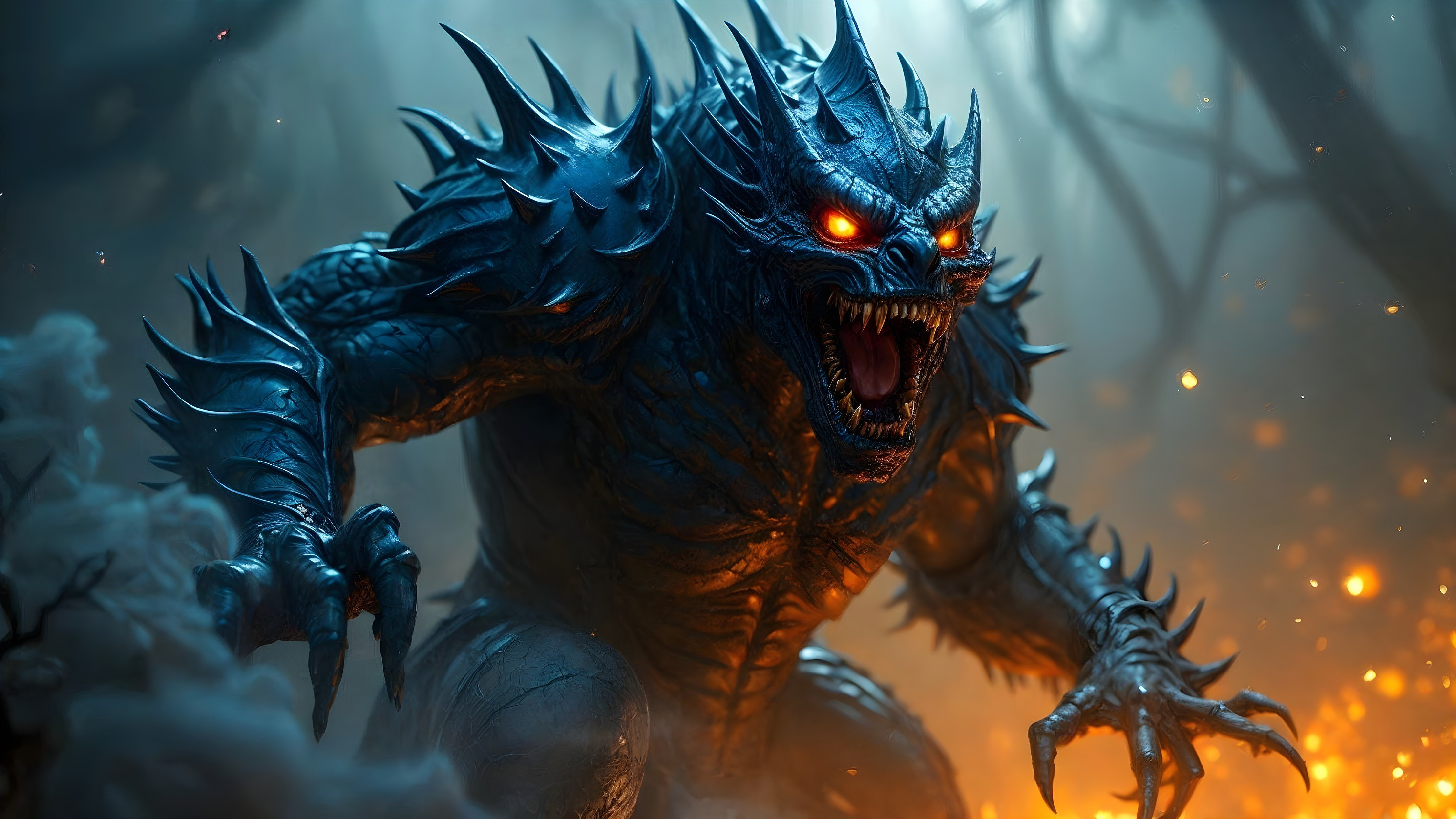 Menacing Creature with Spiked Body in Dark Atmosphere