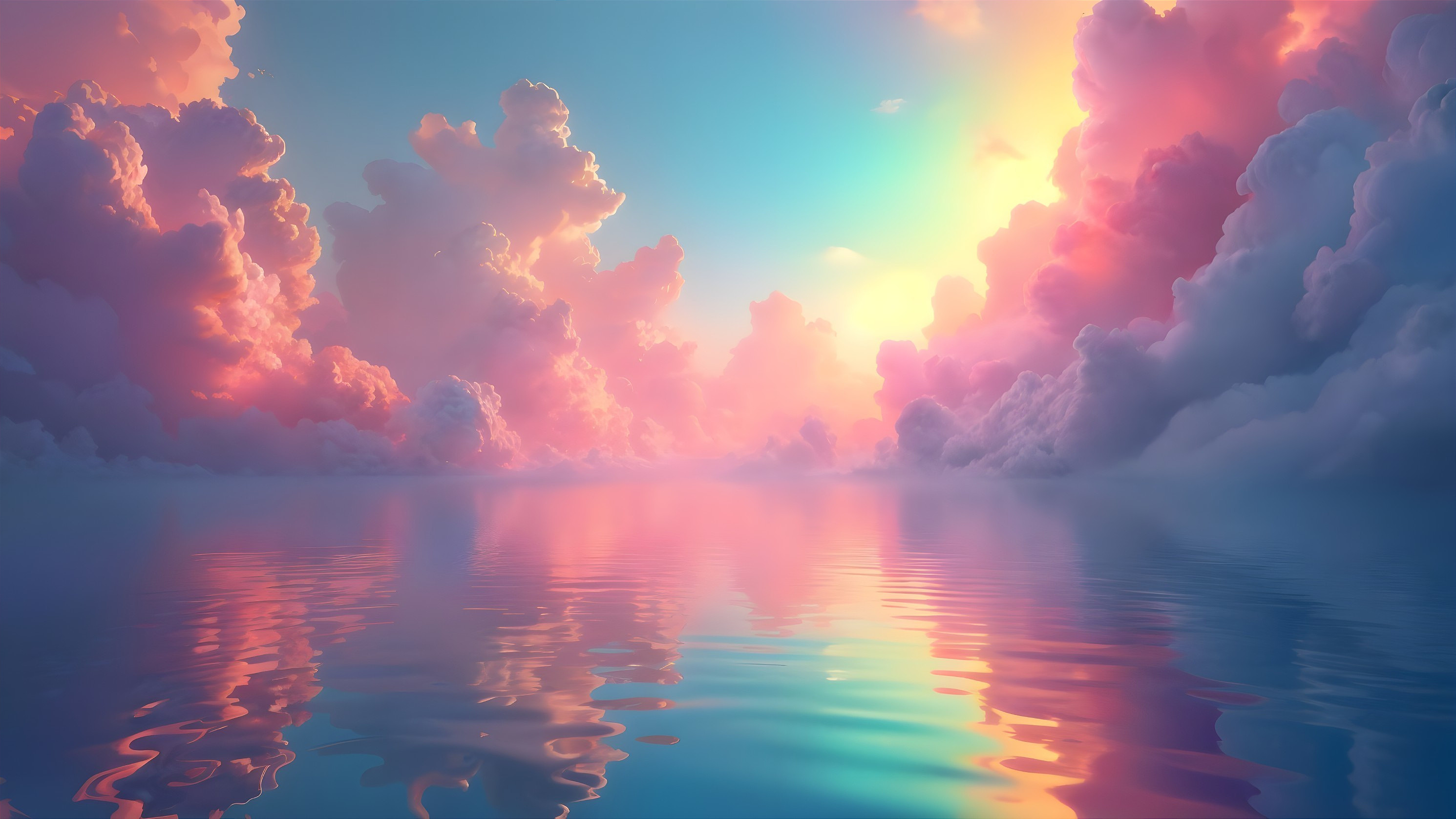 Serene Landscape with Soft Clouds and Calm Water