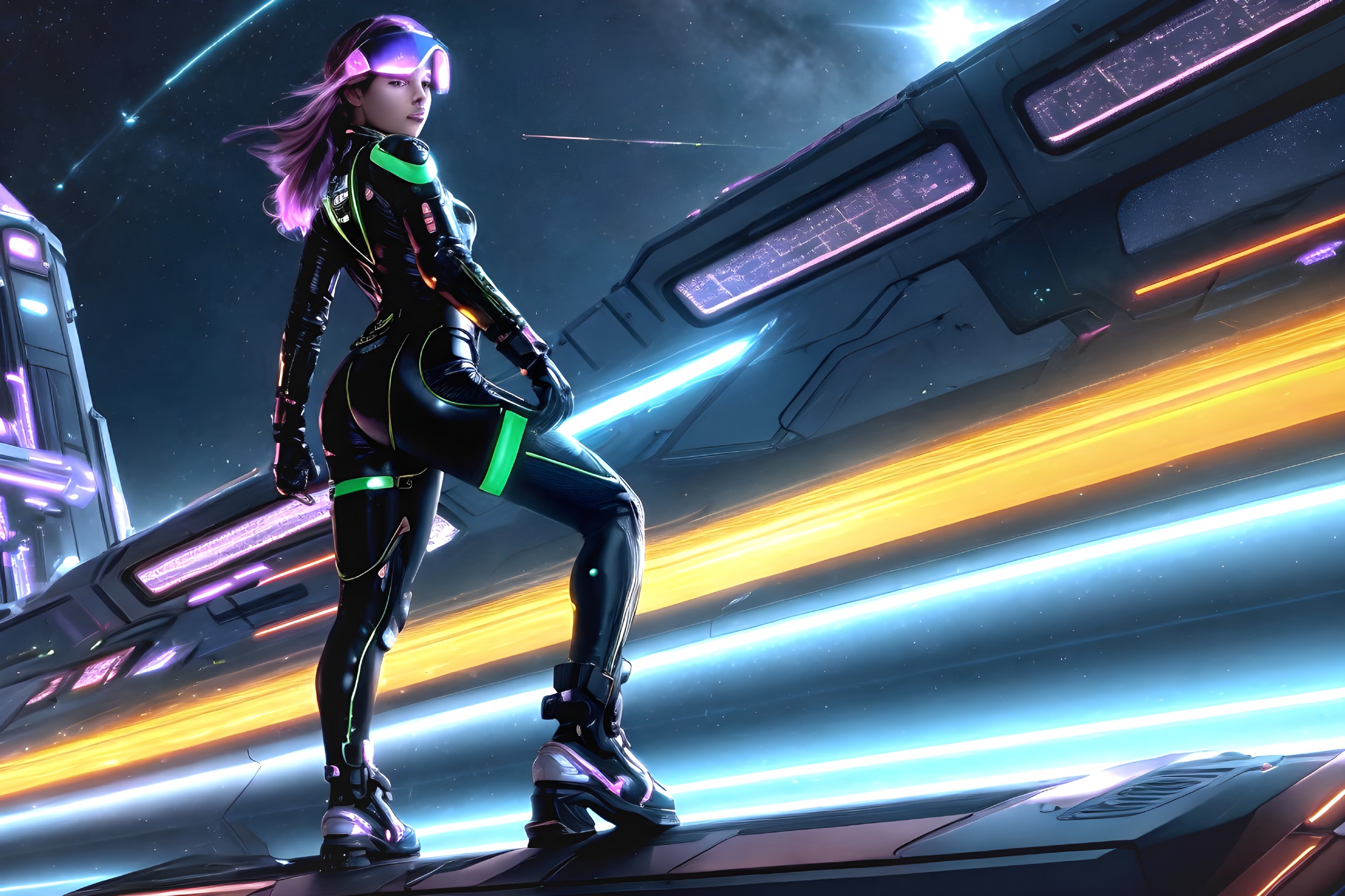 Futuristic Figure on Spaceship in Cosmic Environment