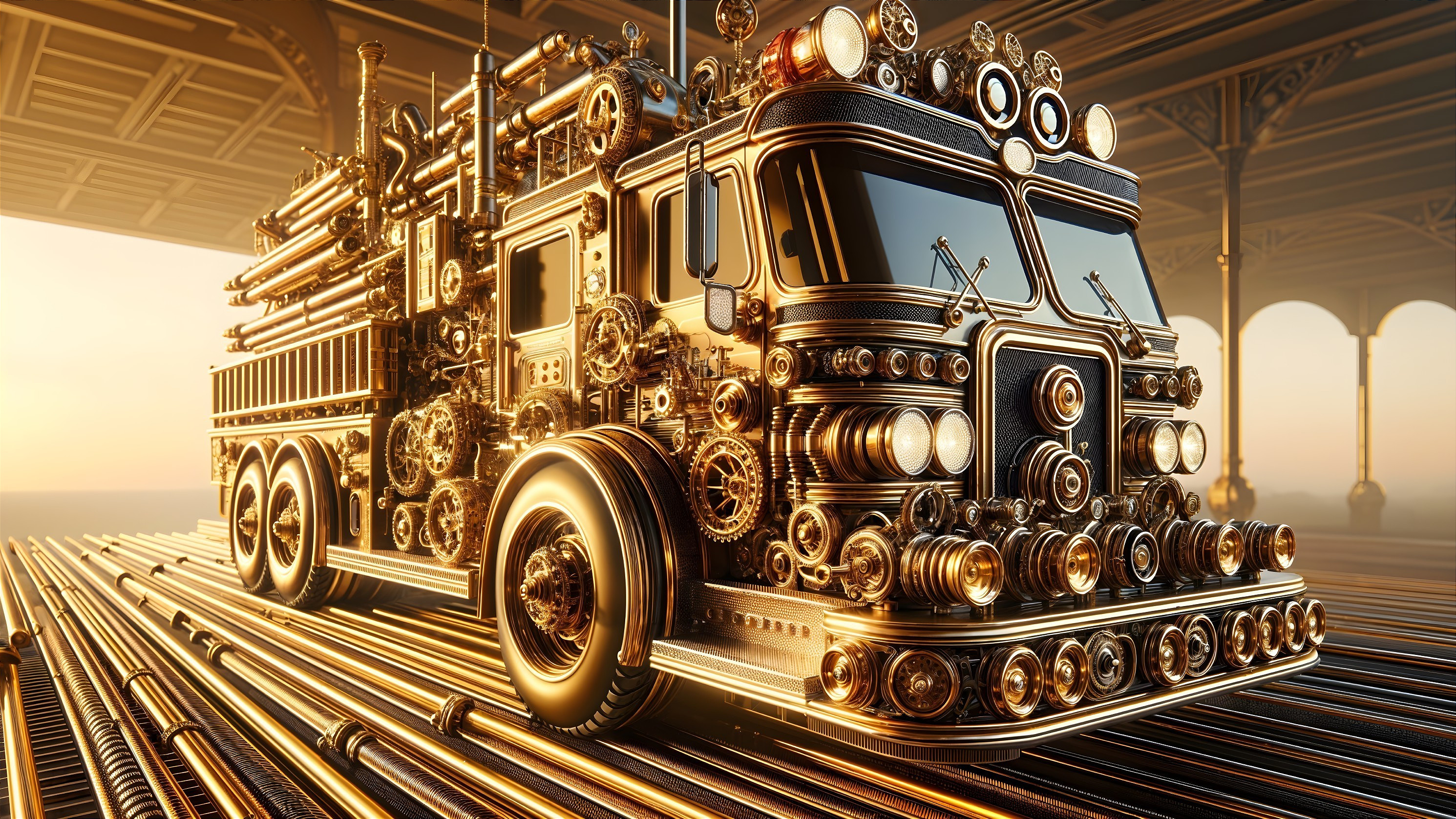 Steampunk-Inspired Fire Truck with Mechanical Details