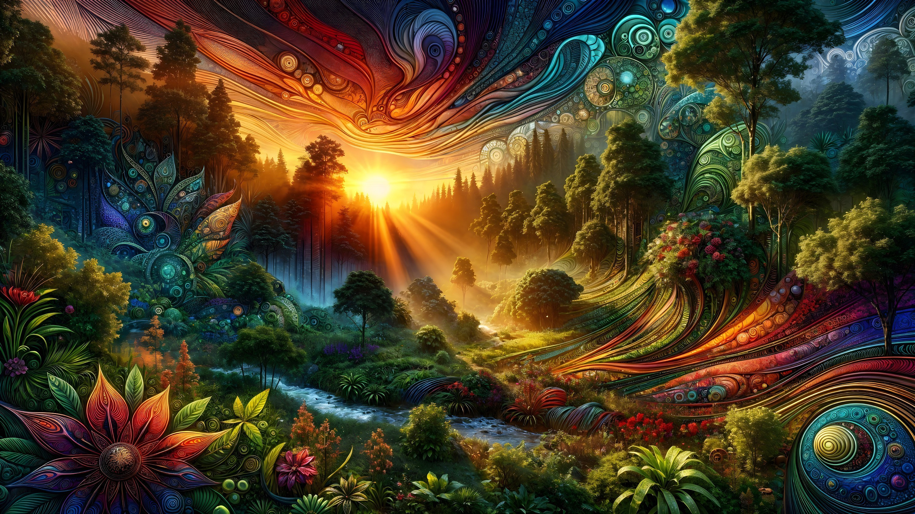 Abstract Landscape of a Forest at Sunset