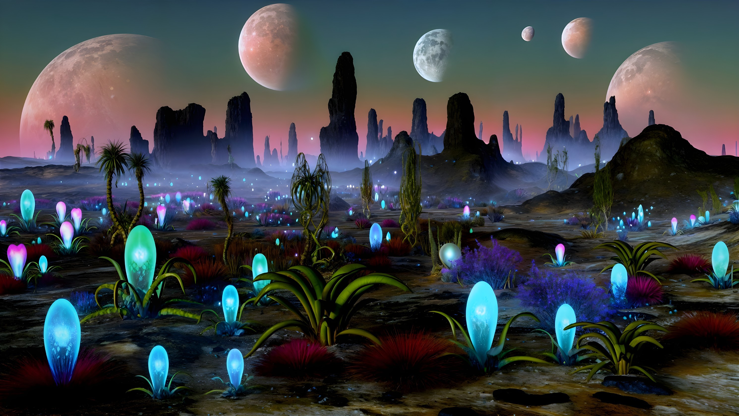 Surreal Alien Landscape with Bioluminescent Plants