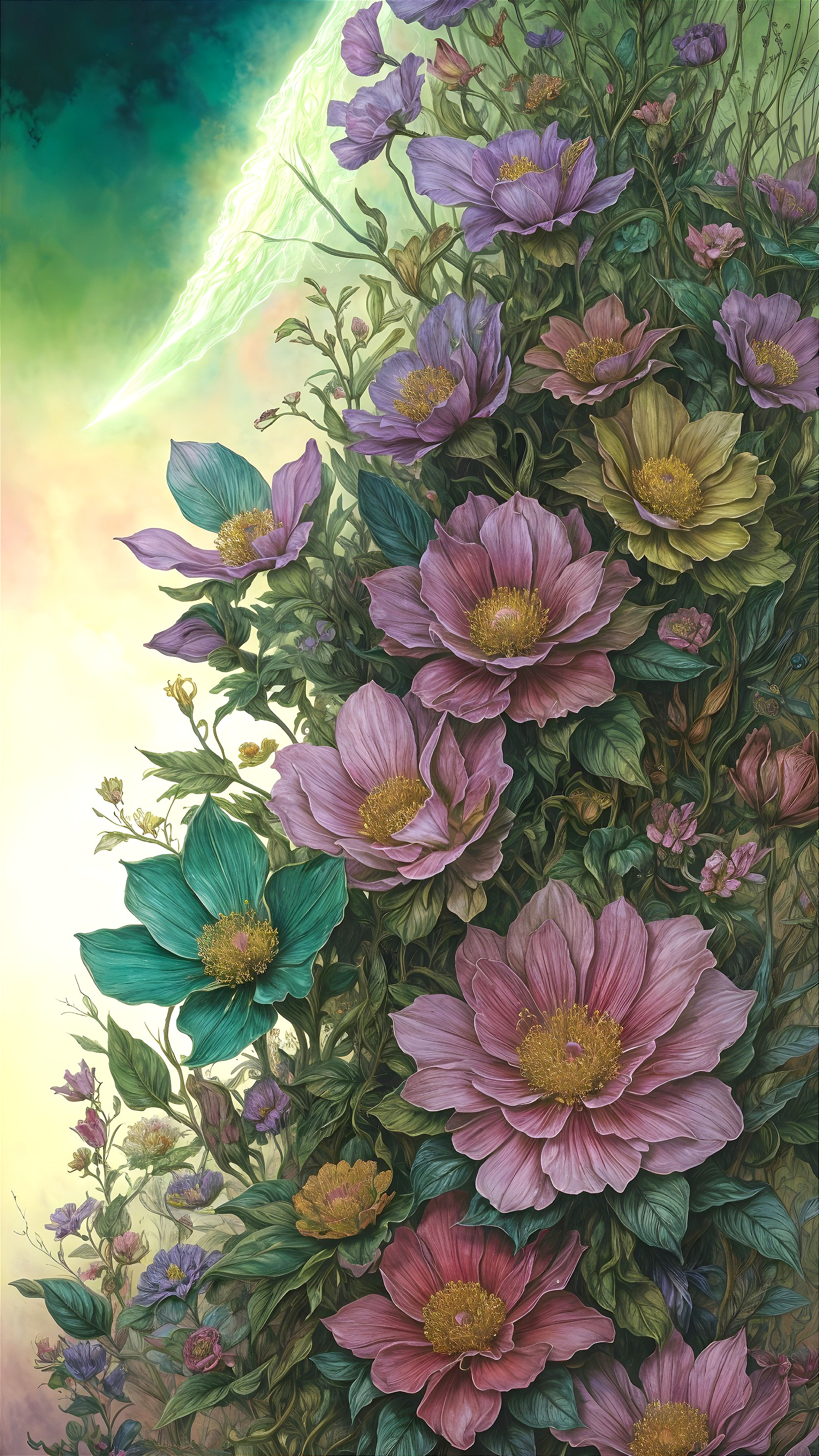 Vibrant Tapestry of Pastel Blooms and Foliage