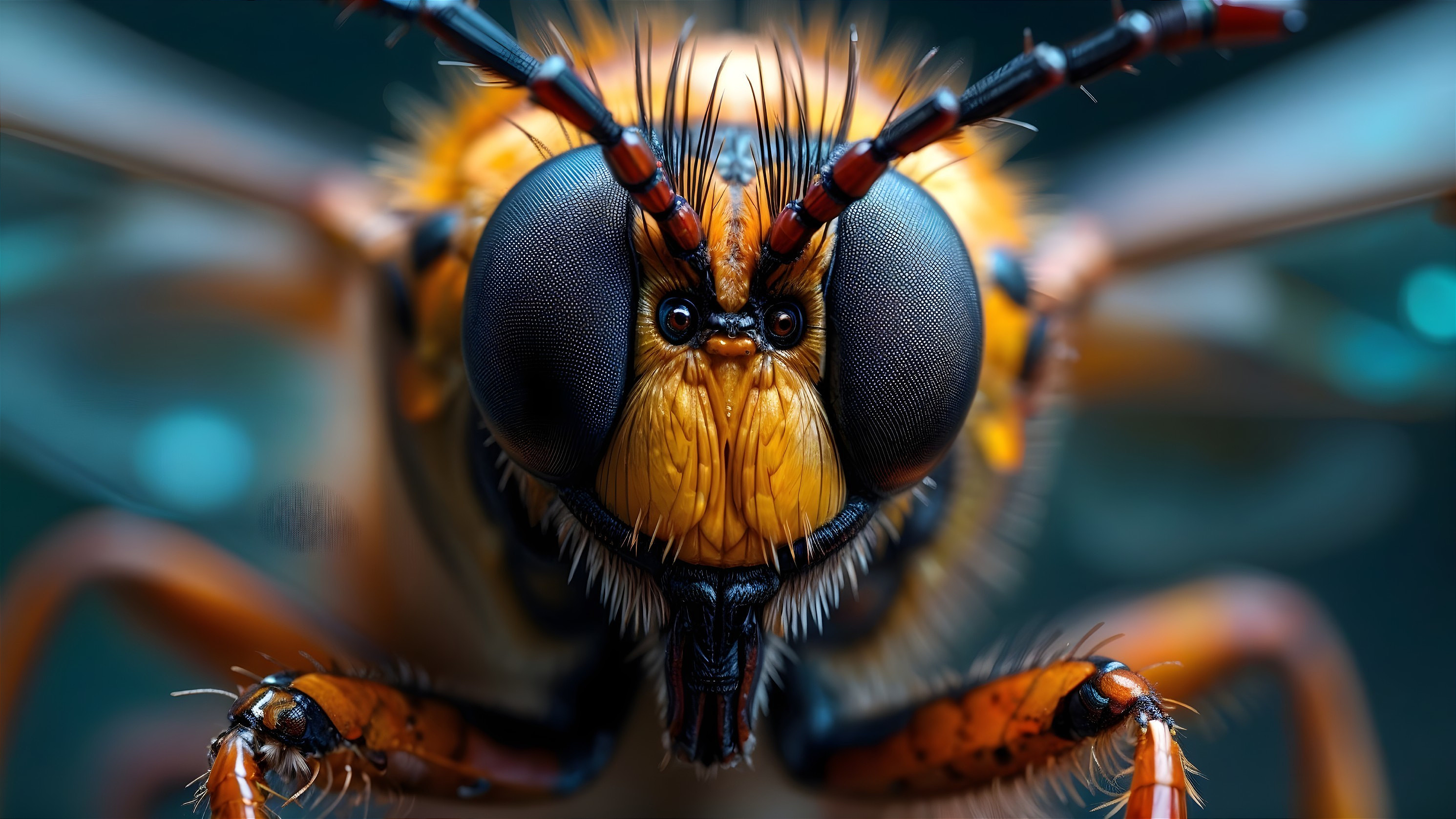 Close-up of a detailed, vibrant insect with large eyes