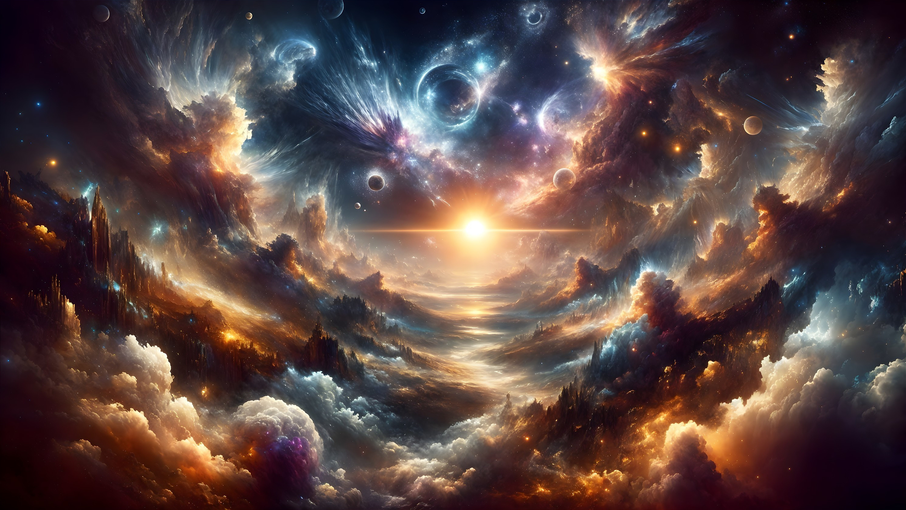 Vibrant Cosmic Landscape with Celestial Bodies