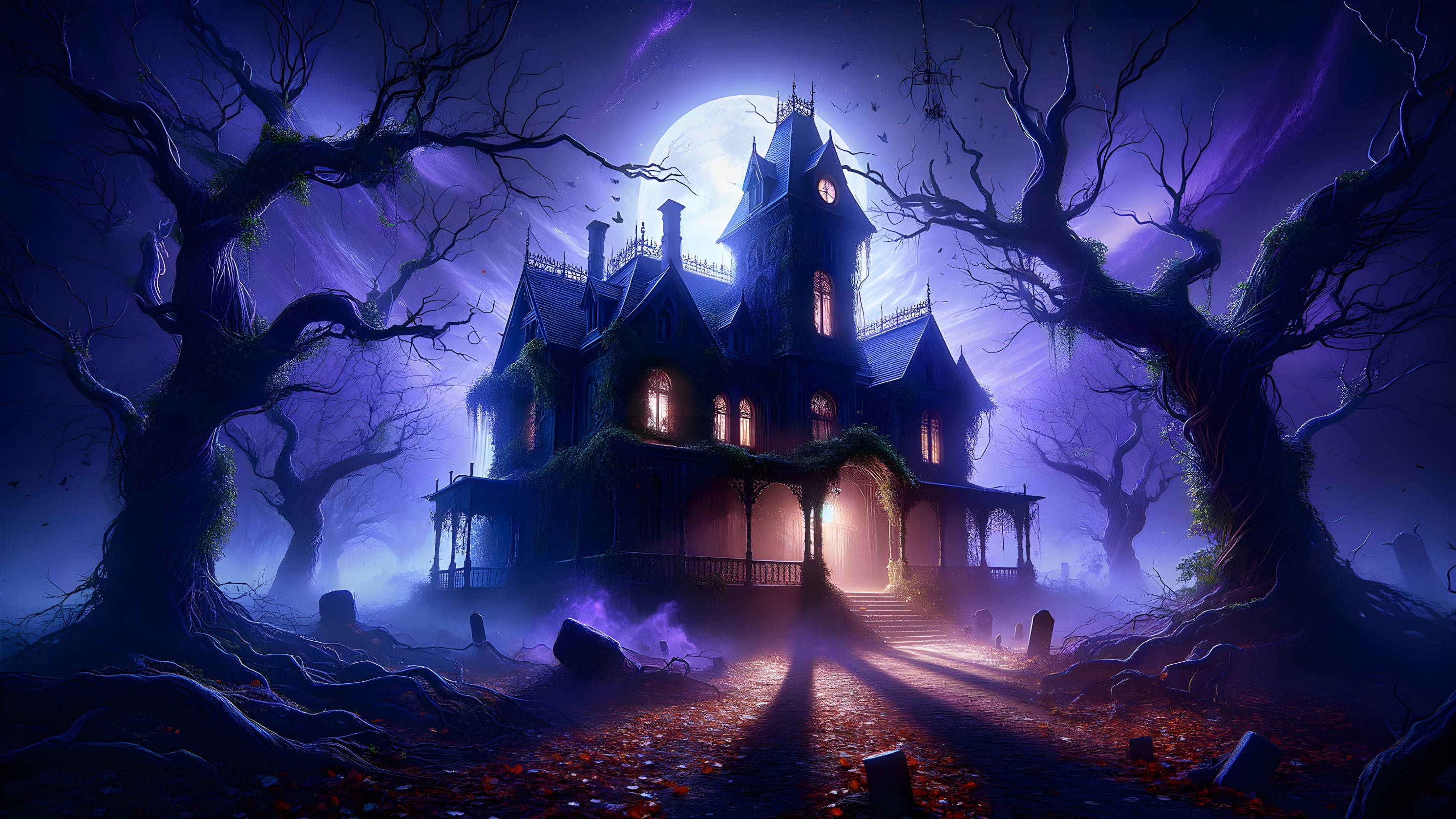 Haunted Victorian Mansion Under Full Moonlight