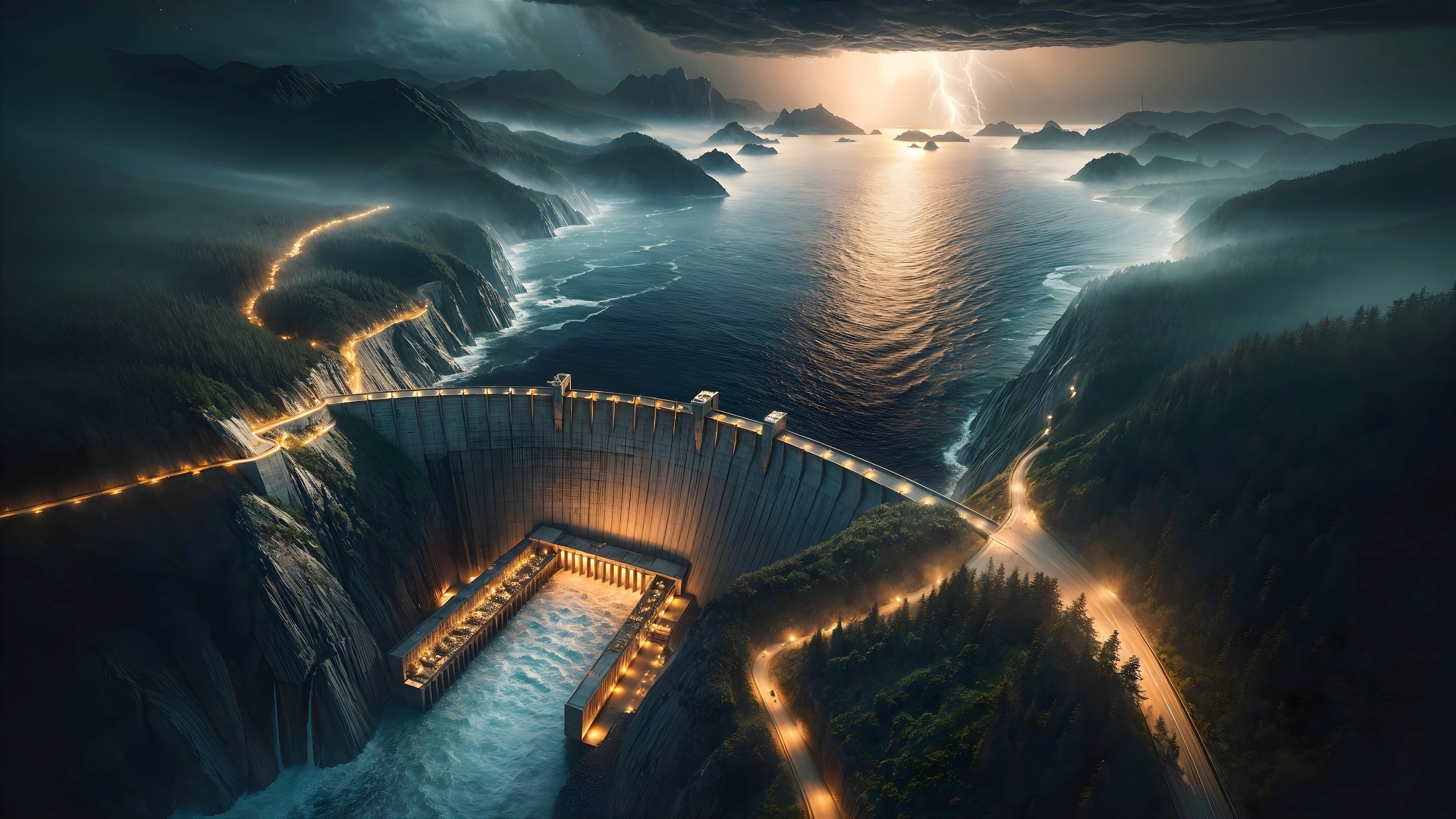 Majestic dam in dramatic landscape with storm clouds