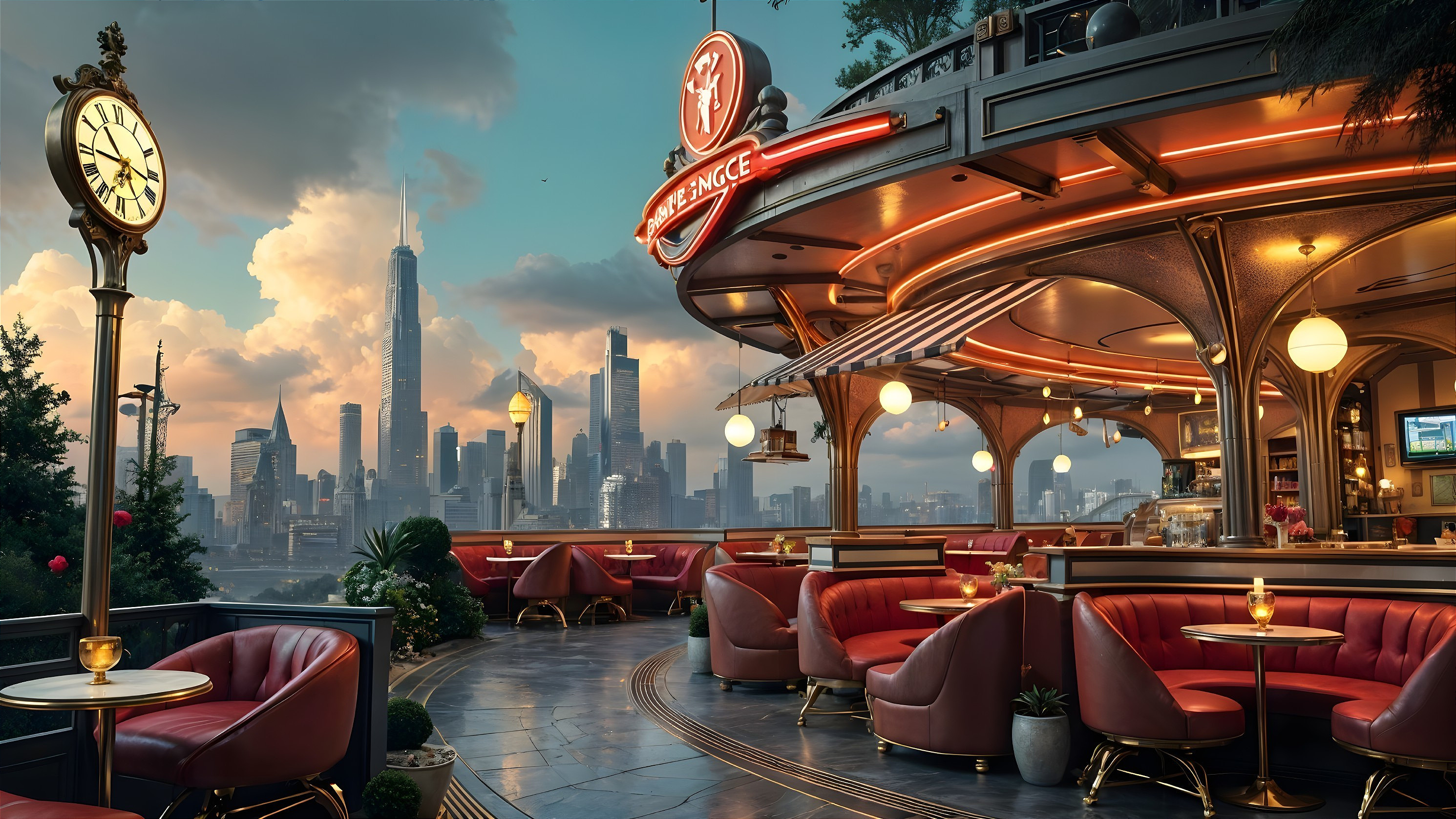 Rooftop Restaurant with Elegant Seating and City View