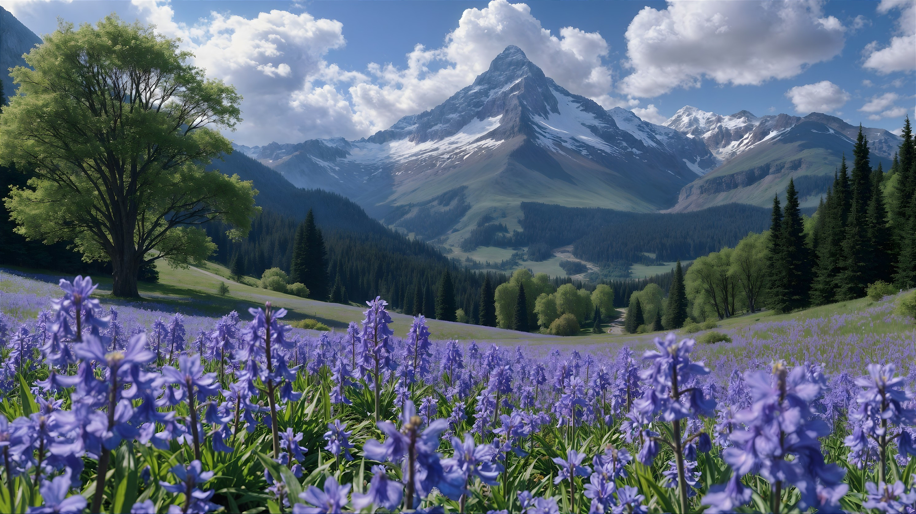 Vibrant Wildflowers and Majestic Mountain Landscape