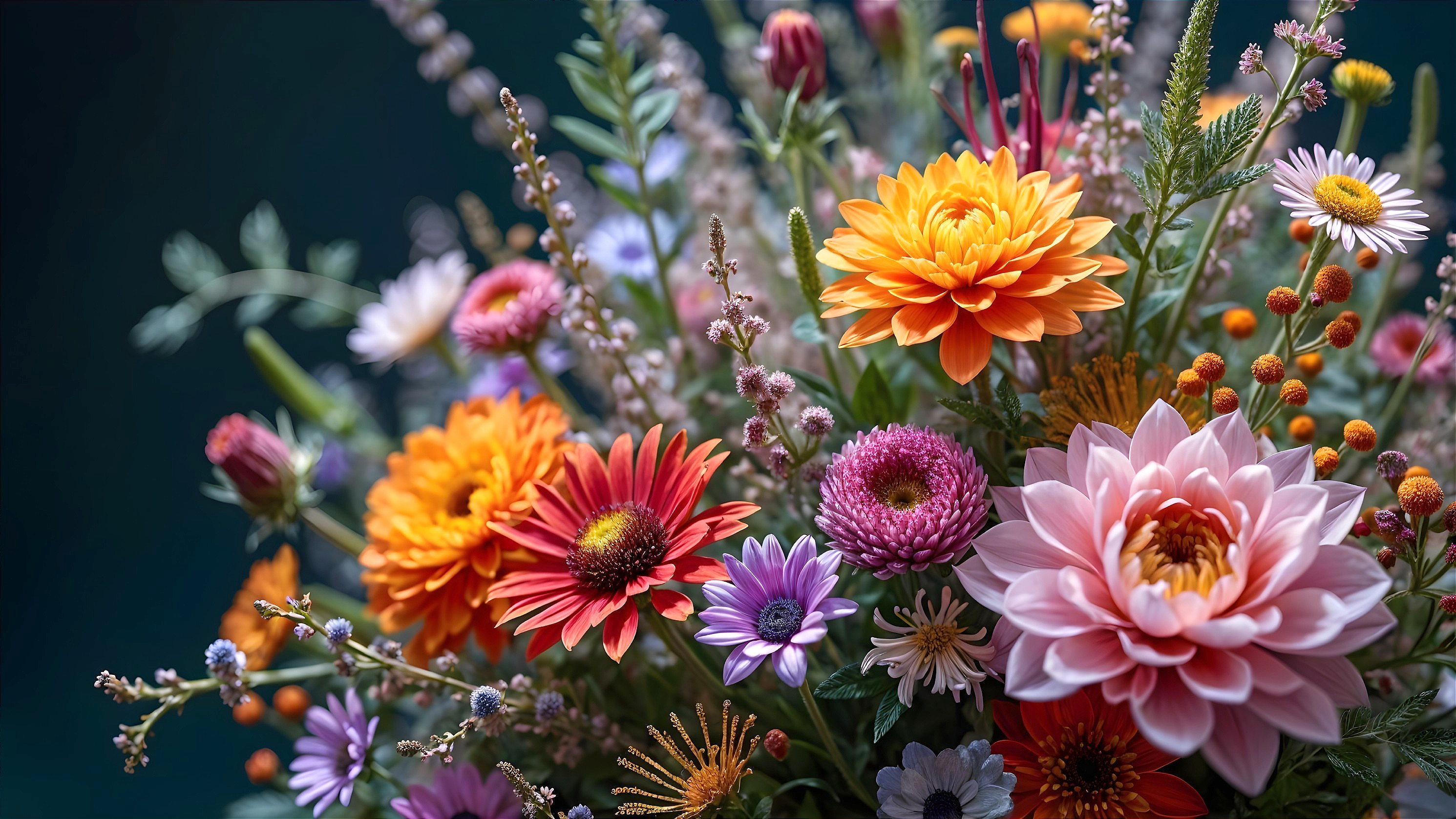 Vibrant Bouquet of Orange, Pink, and Purple Flowers