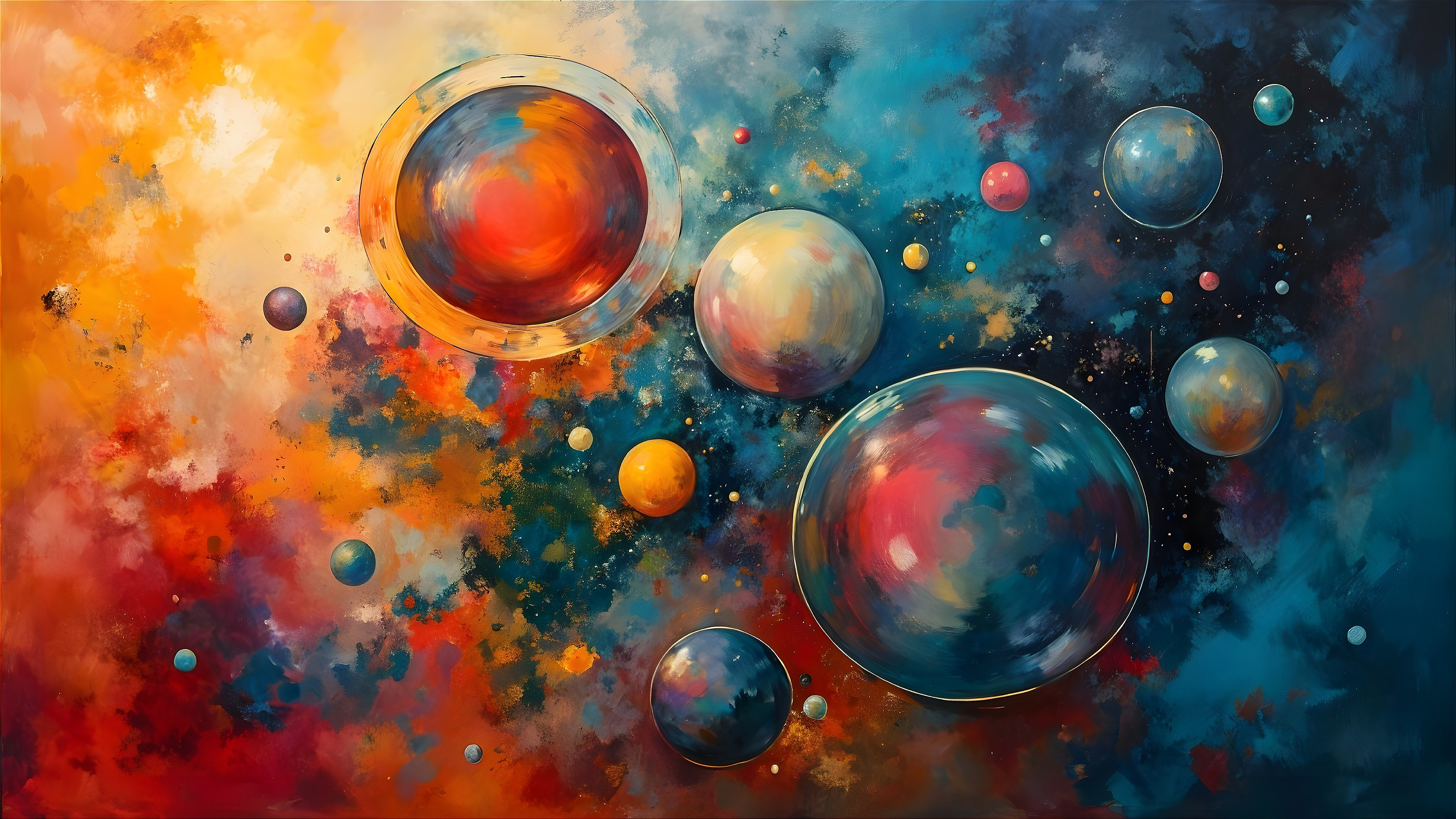 Vibrant Cosmic Scene with Colorful Planets and Nebulae