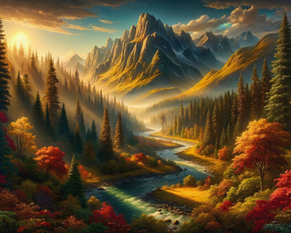 Majestic Mountains and Vibrant Autumn Landscape
